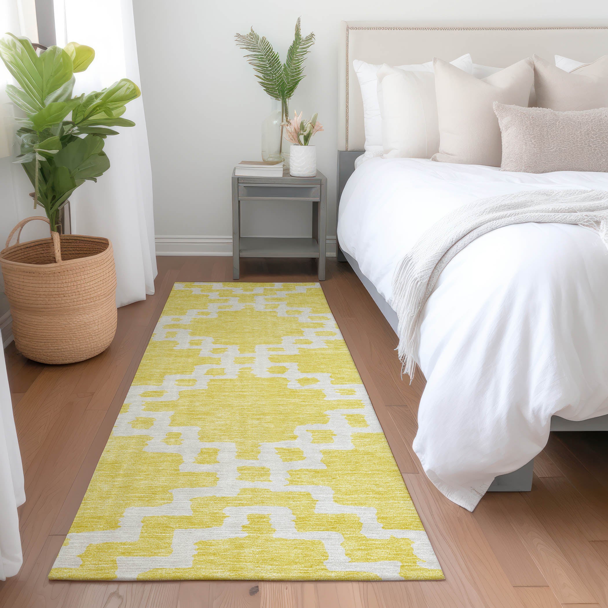 Budapest Machine Washable Transitional Yellow Gold Rug 2'3" x 7'6" #shape_Runner