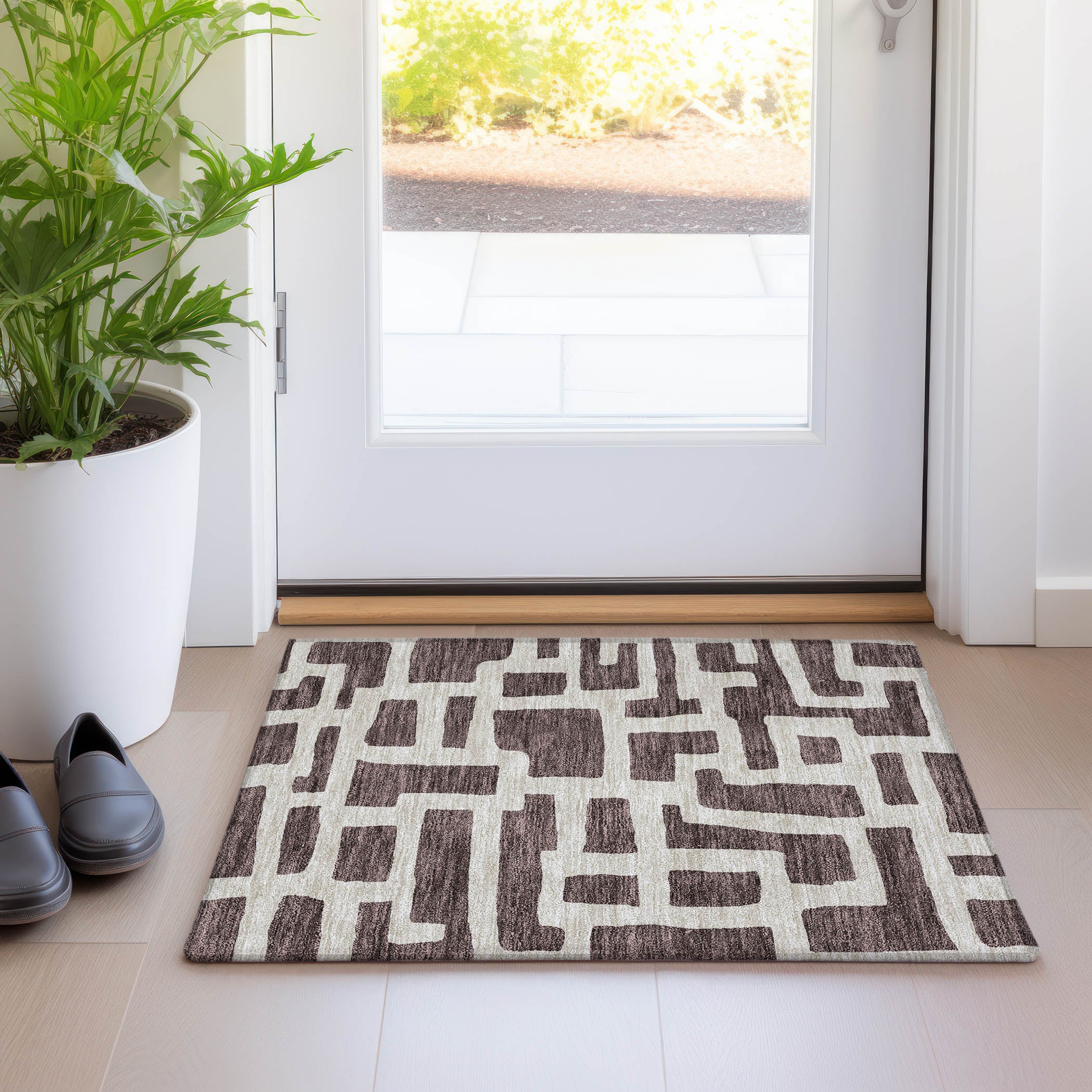 Bern Machine Washable Transitional Fudge Brown Rug 1'8" x 2'6" #shape_Rectangle