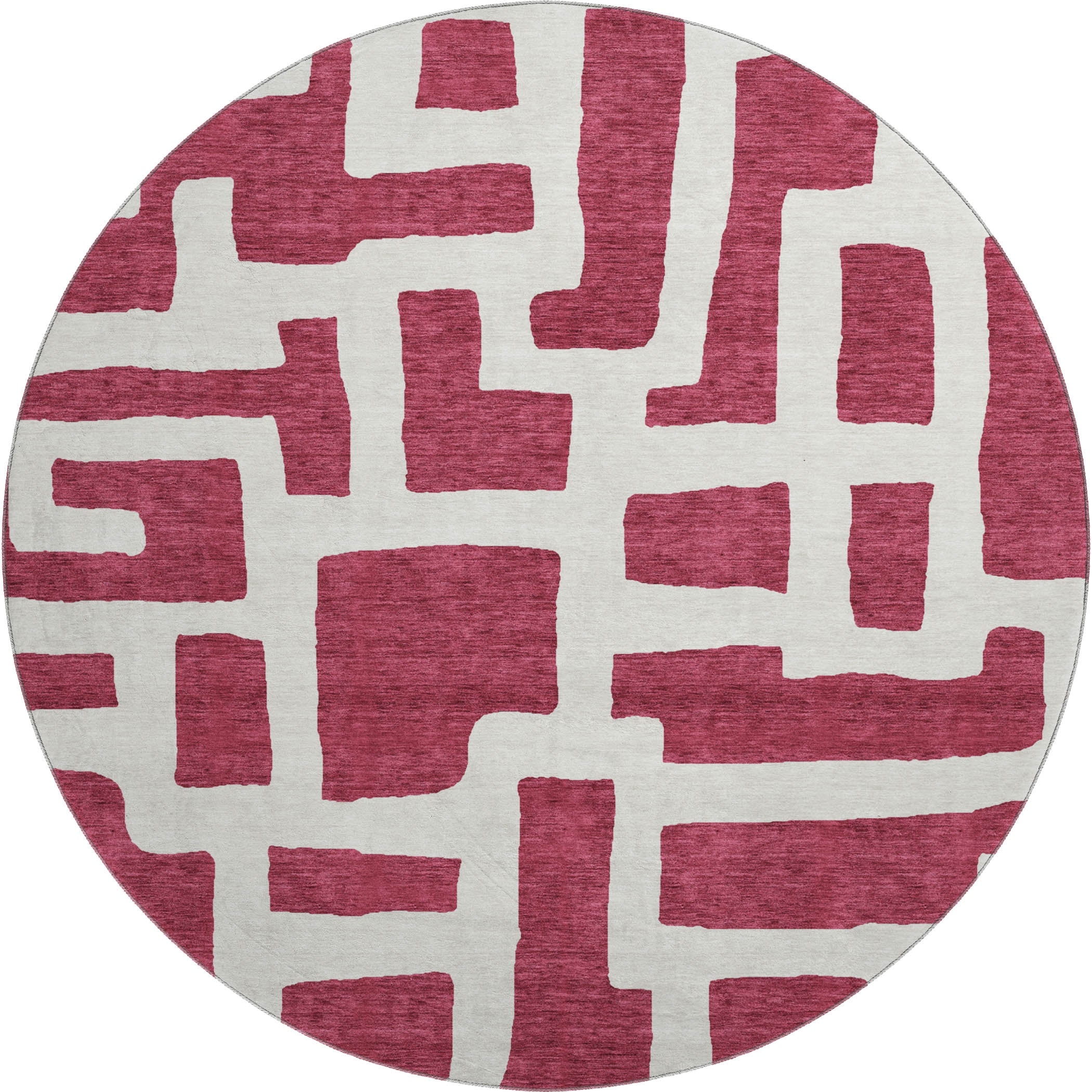Bern Machine Washable Transitional Garnet Red Rug 8' x 8' #shape_Round
