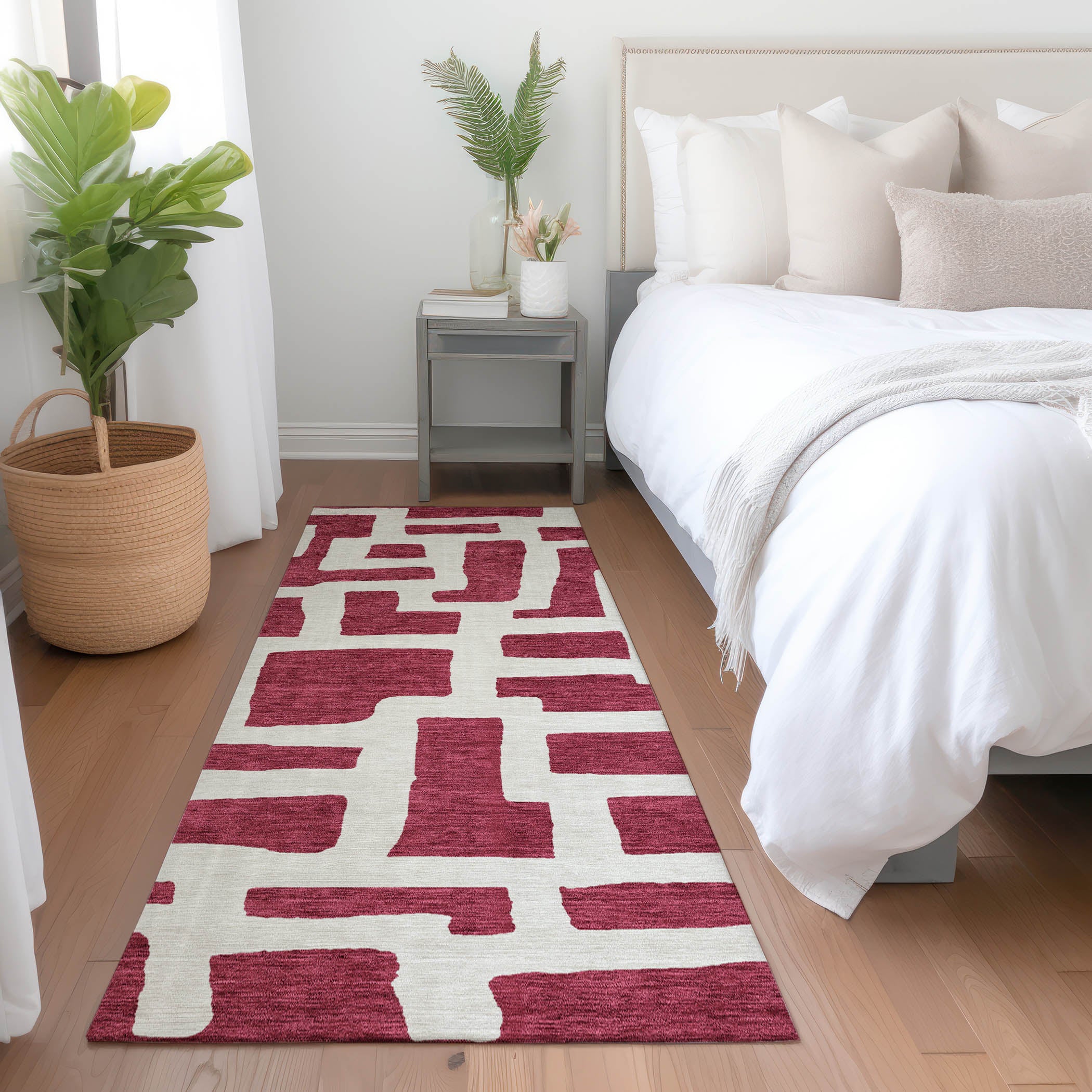 Bern Machine Washable Transitional Garnet Red Rug 2'3" x 7'6" #shape_Runner