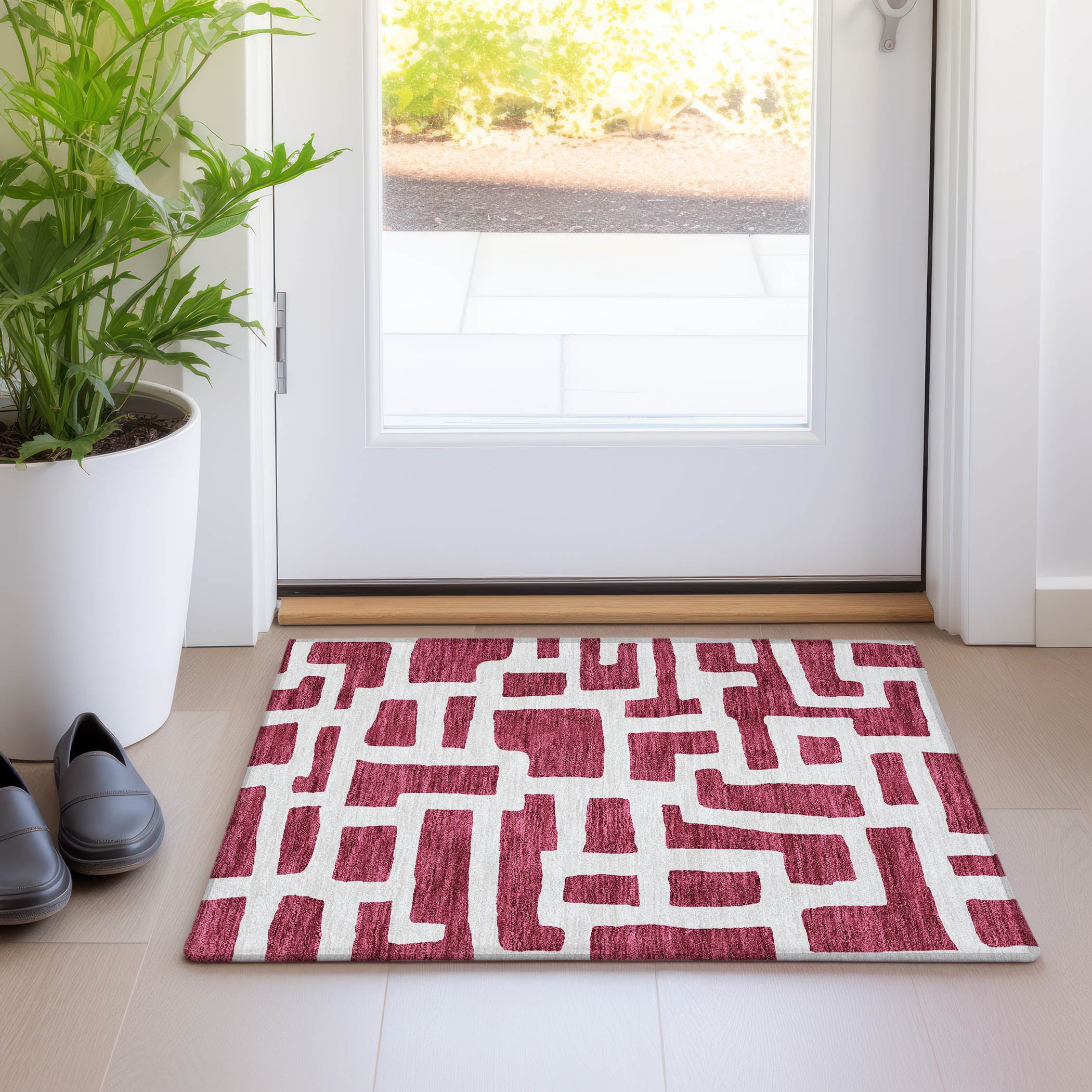 Bern Machine Washable Transitional Garnet Red Rug 1'8" x 2'6" #shape_Rectangle