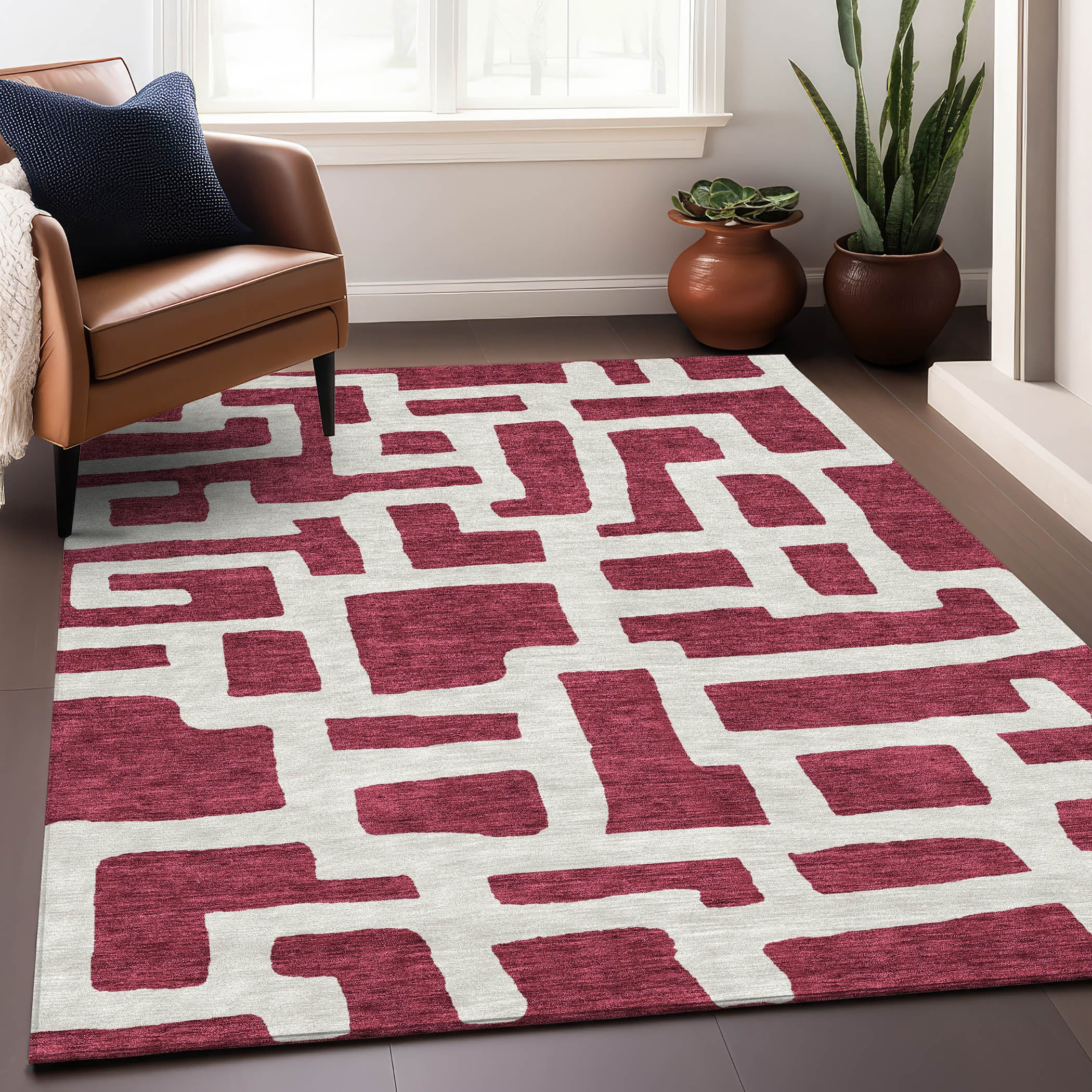 Bern Machine Washable Transitional Garnet Red Rug 2'6" x 3'10" #shape_Rectangle