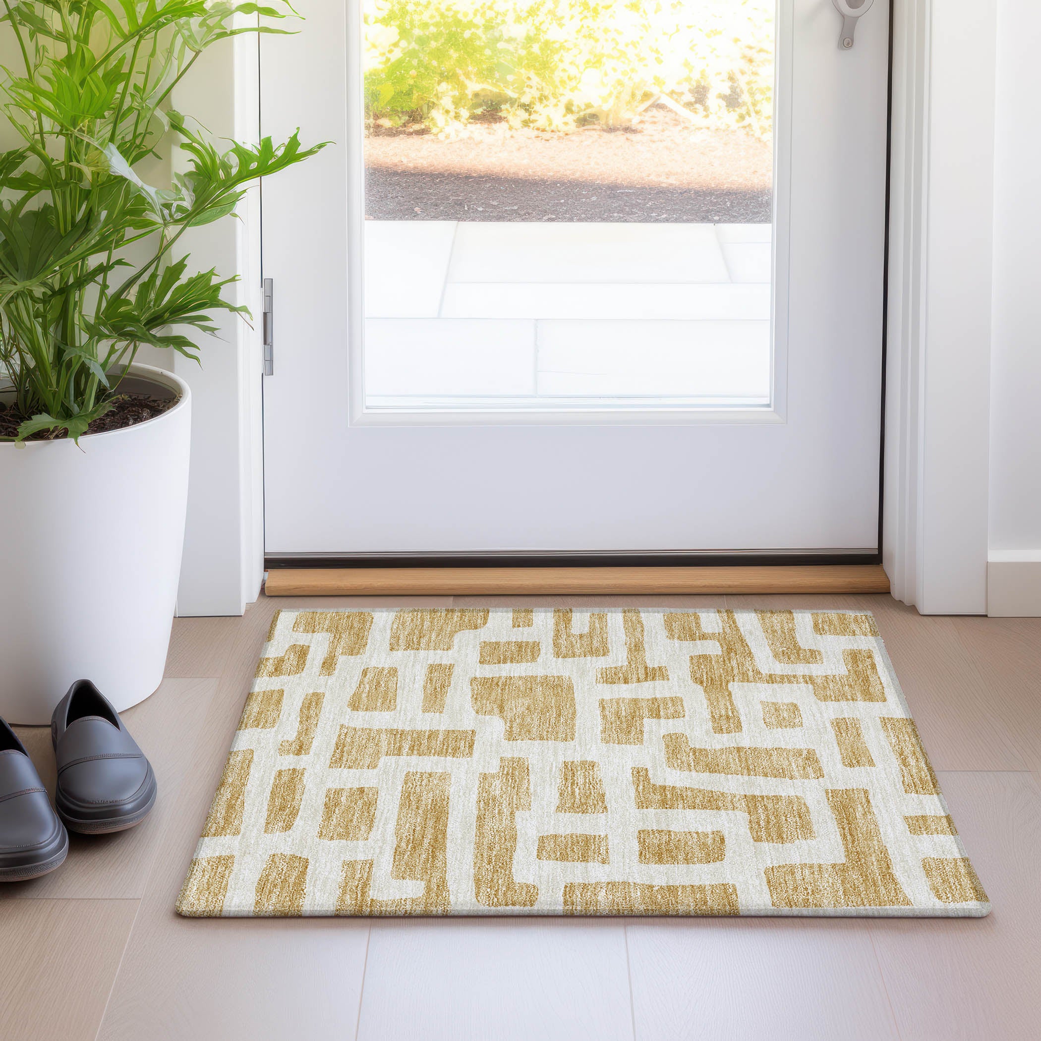 Bern Machine Washable Transitional Gold Rug 1'8" x 2'6" #shape_Rectangle