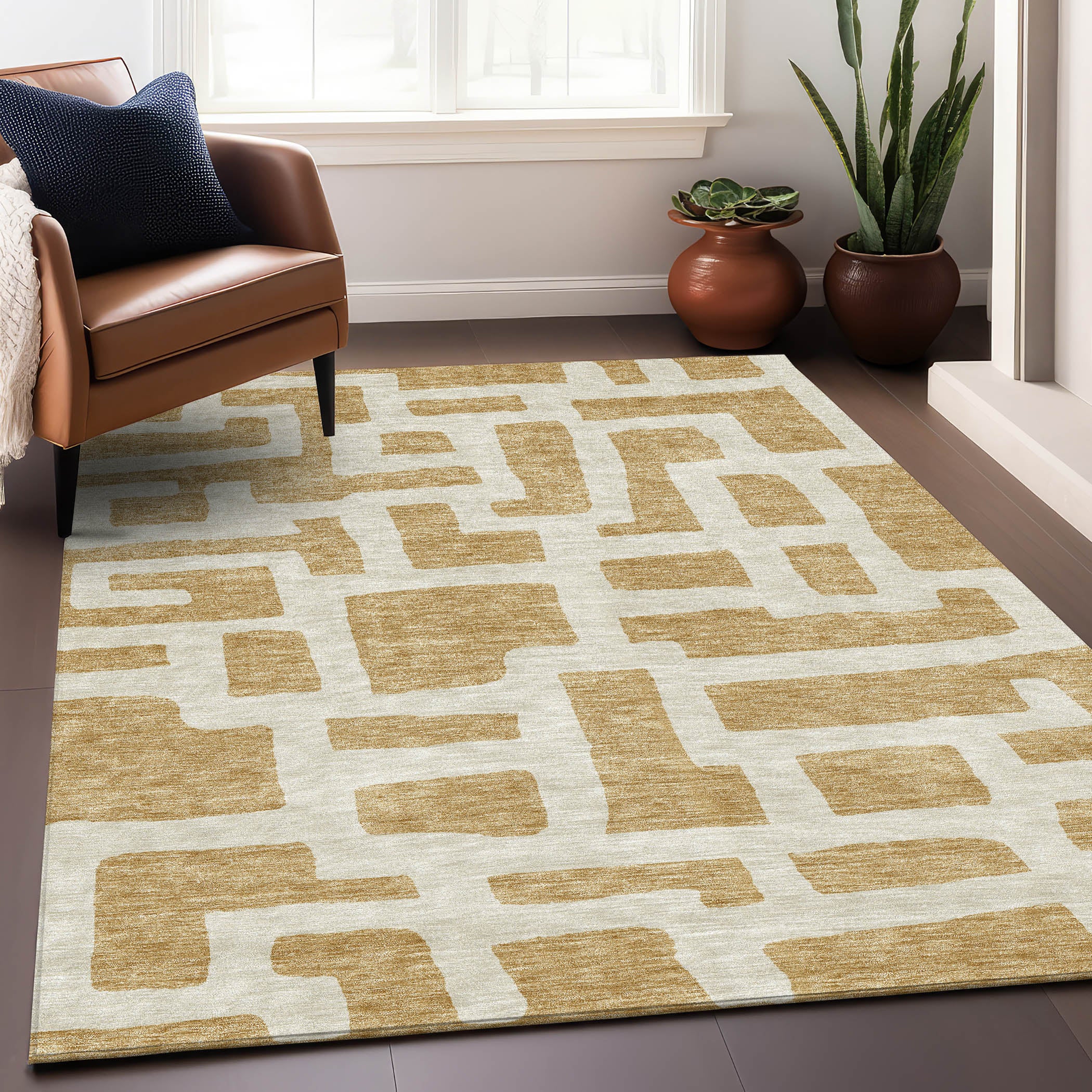 Bern Machine Washable Transitional Gold Rug 2'6" x 3'10" #shape_Rectangle