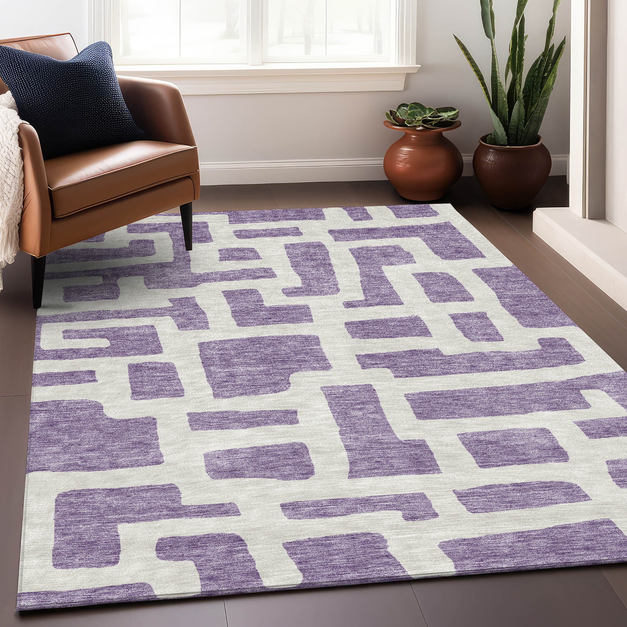 Bern Machine Washable Transitional Purple Rug 2'6" x 3'10" #shape_Rectangle
