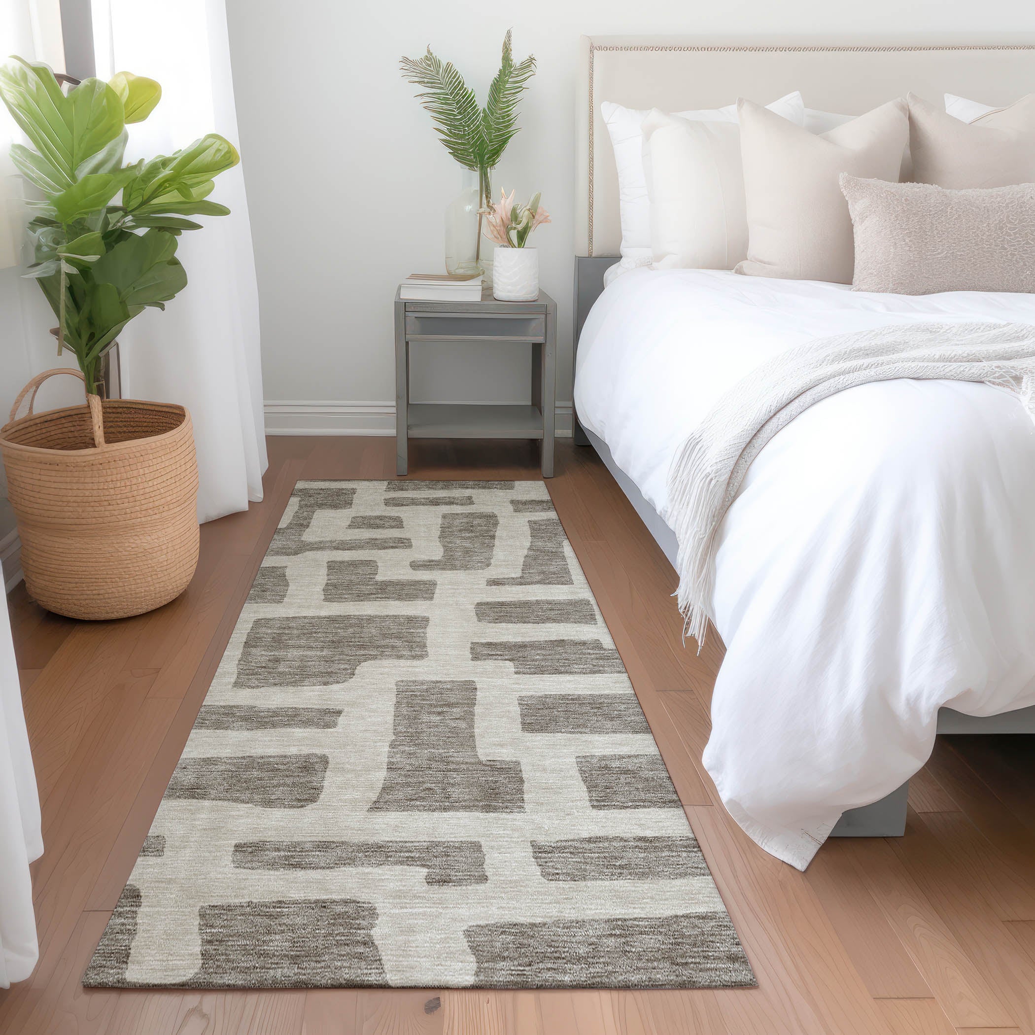 Bern Machine Washable Transitional Taupe Brown Rug 2'3" x 7'6" #shape_Runner