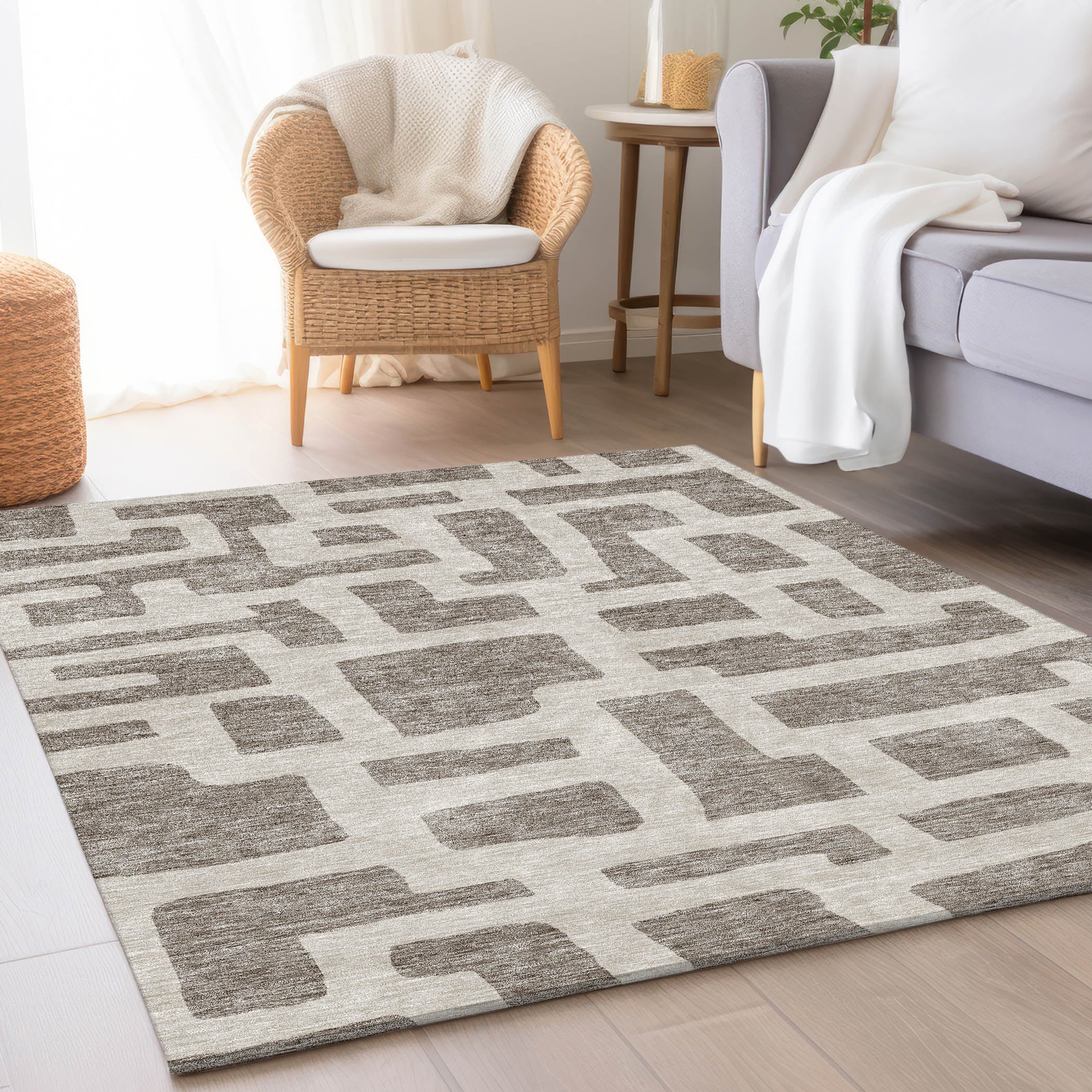 Bern Machine Washable Transitional Taupe Brown Rug 2'6" x 3'10" #shape_Rectangle