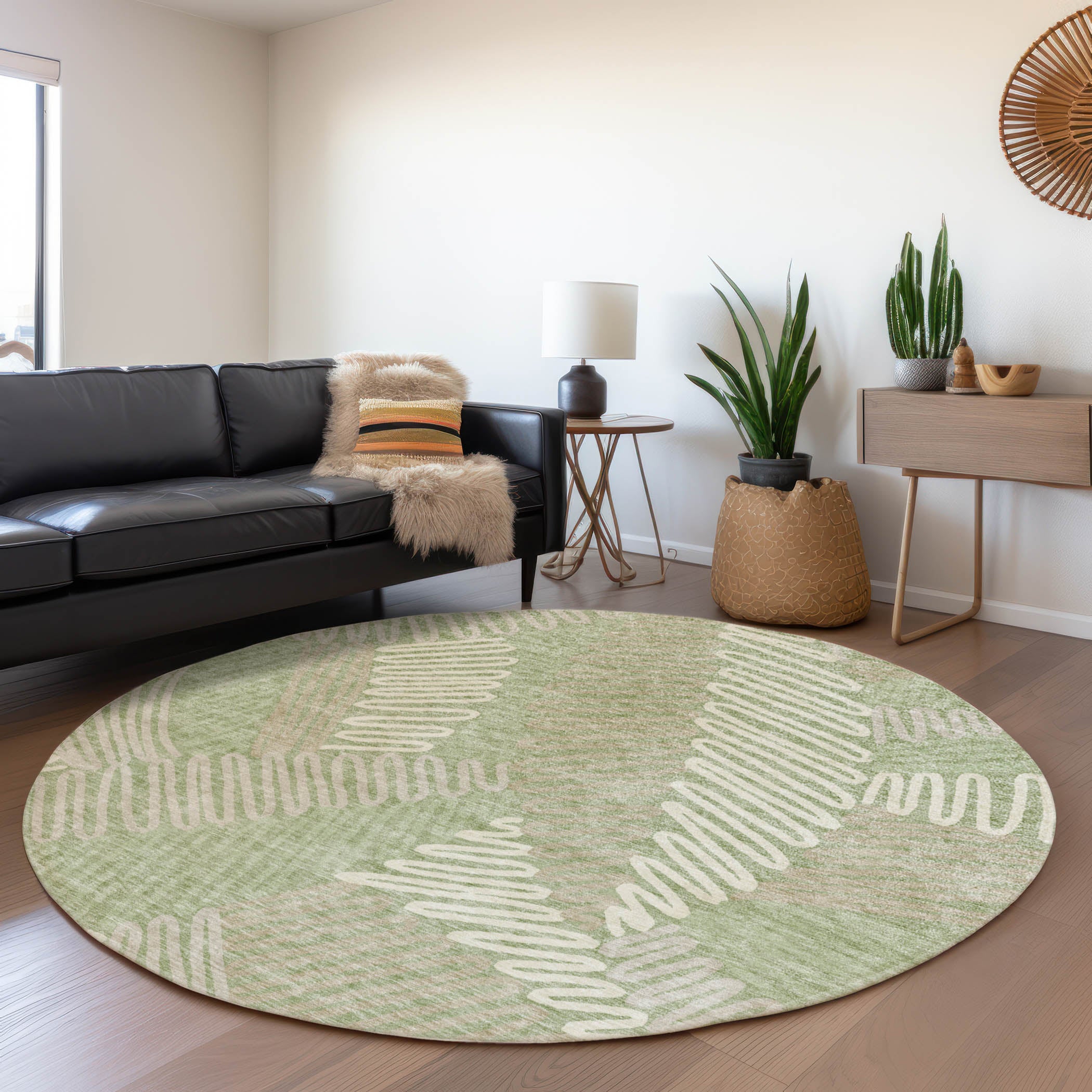 Istanbul Machine Washable Transitional Aloe Green Rug 8' x 8' #shape_Round