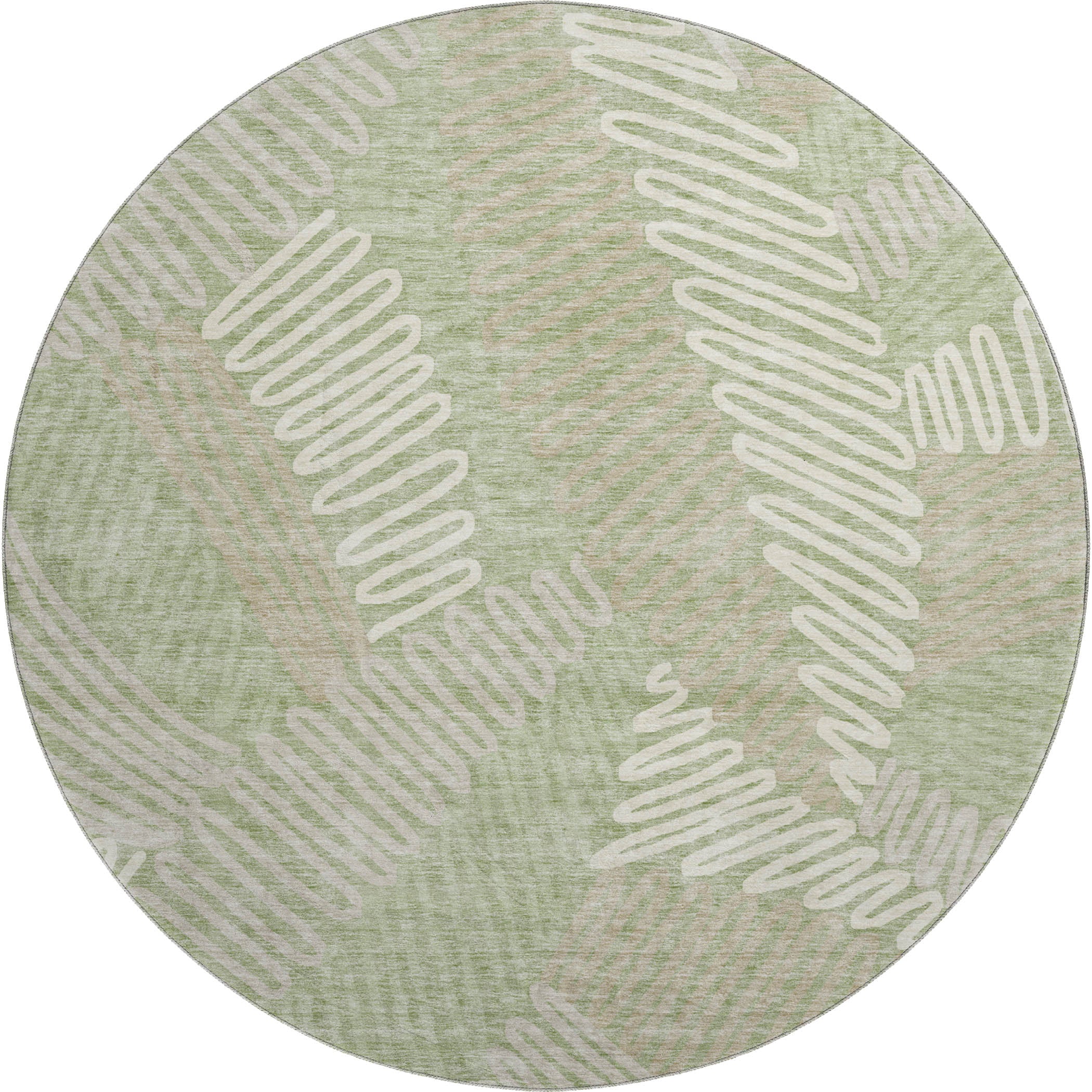 Istanbul Machine Washable Transitional Aloe Green Rug 8' x 8' #shape_Round