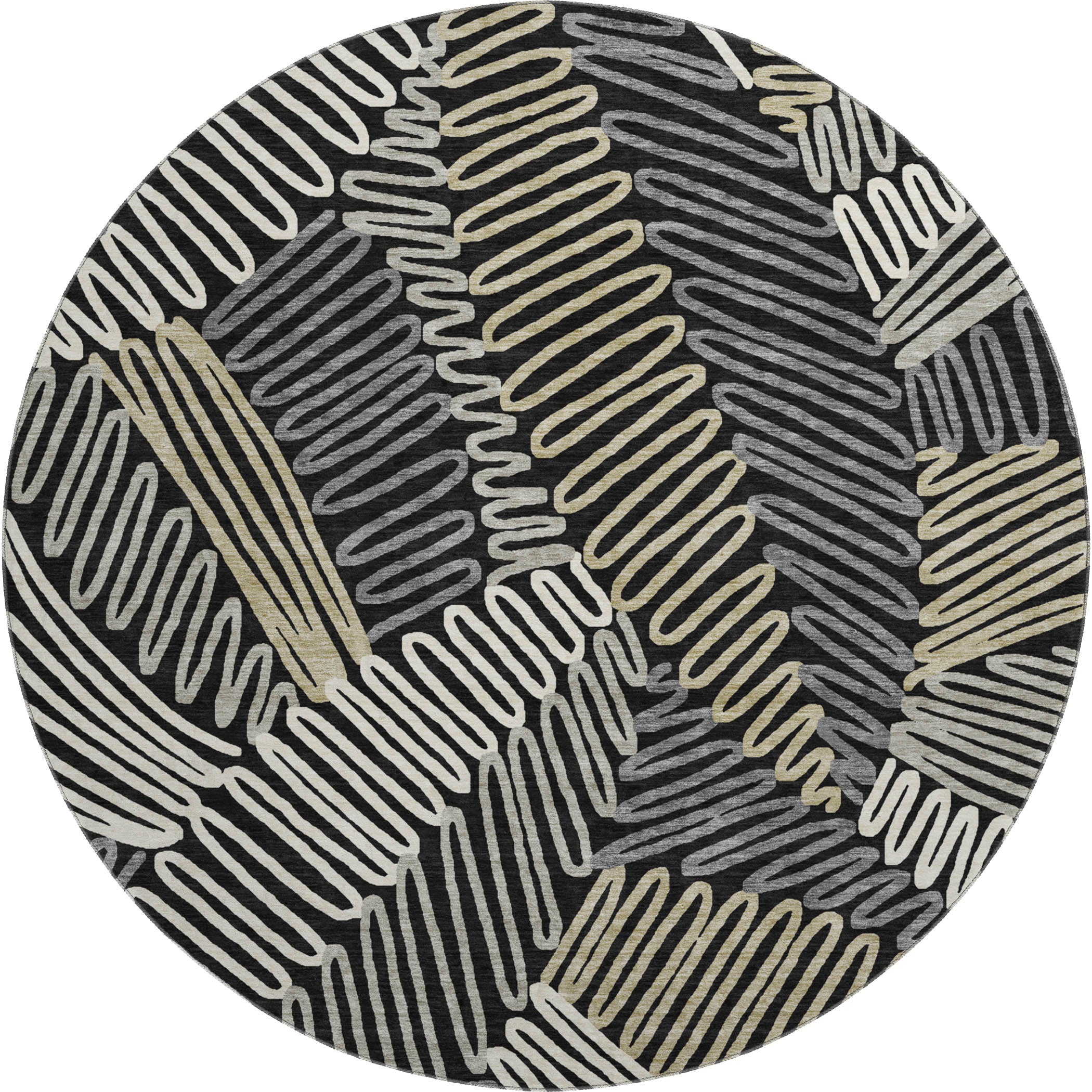 Istanbul Machine Washable Transitional Black Rug 8' x 8' #shape_Round