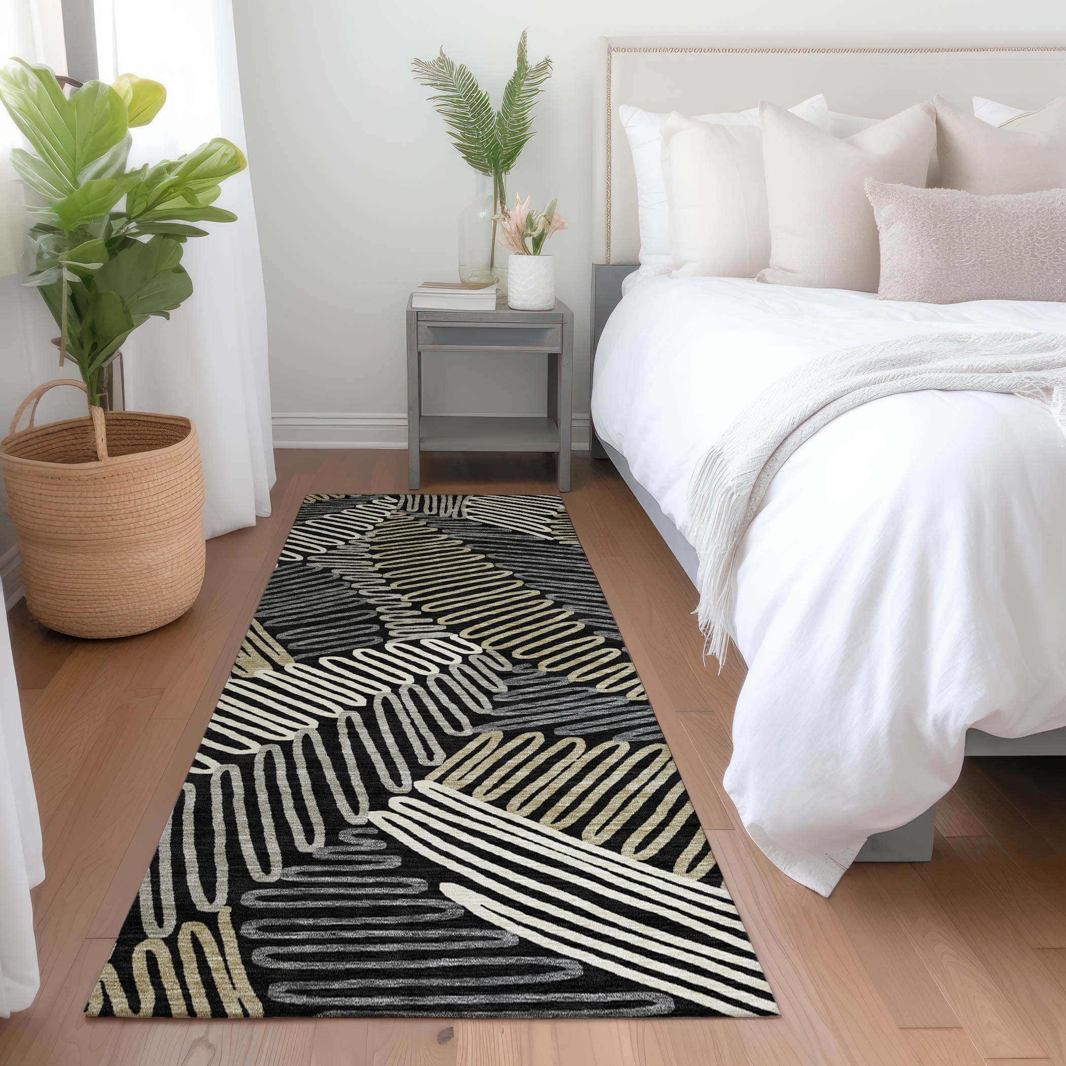 Istanbul Machine Washable Transitional Black Rug 2'3" x 7'6" #shape_Runner