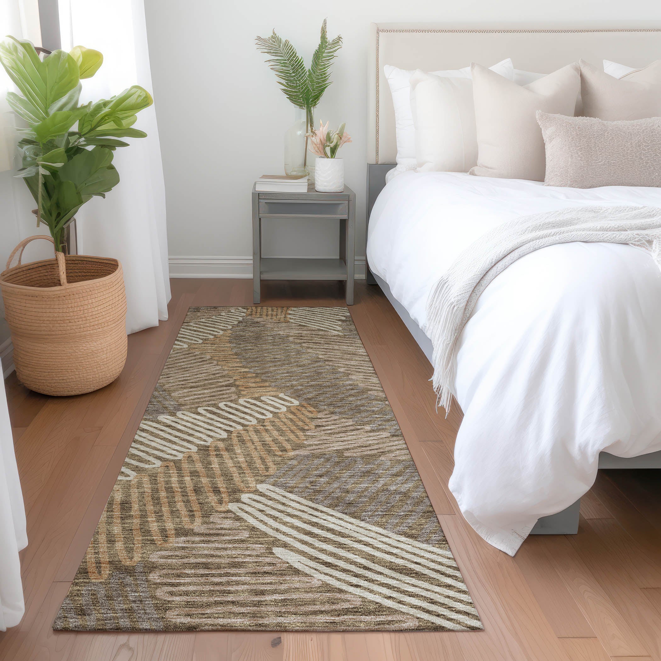 Istanbul Machine Washable Transitional Brown Rug 2'3" x 7'6" #shape_Runner
