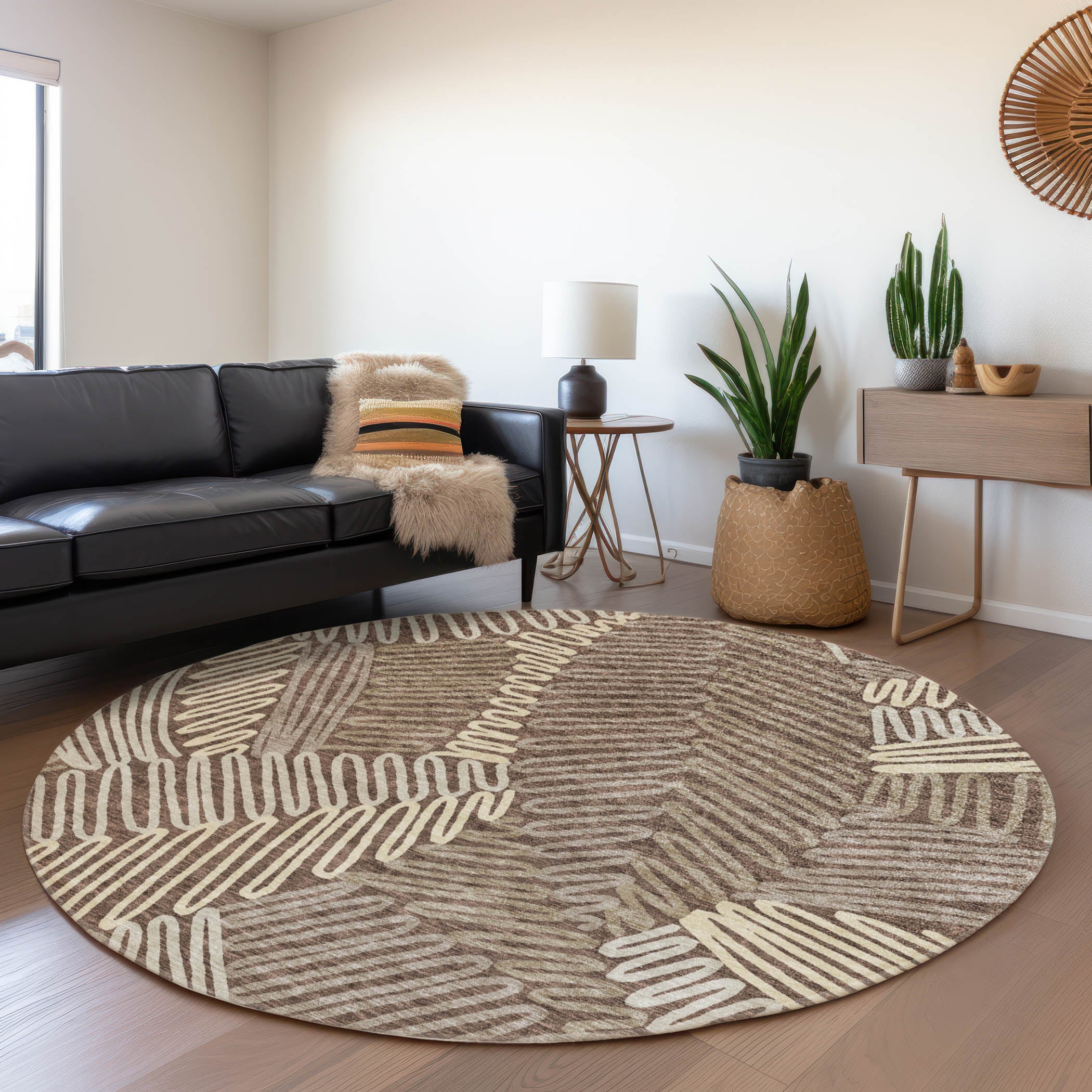 Istanbul Machine Washable Transitional Chocolate Brown Rug 8' x 8' #shape_Round