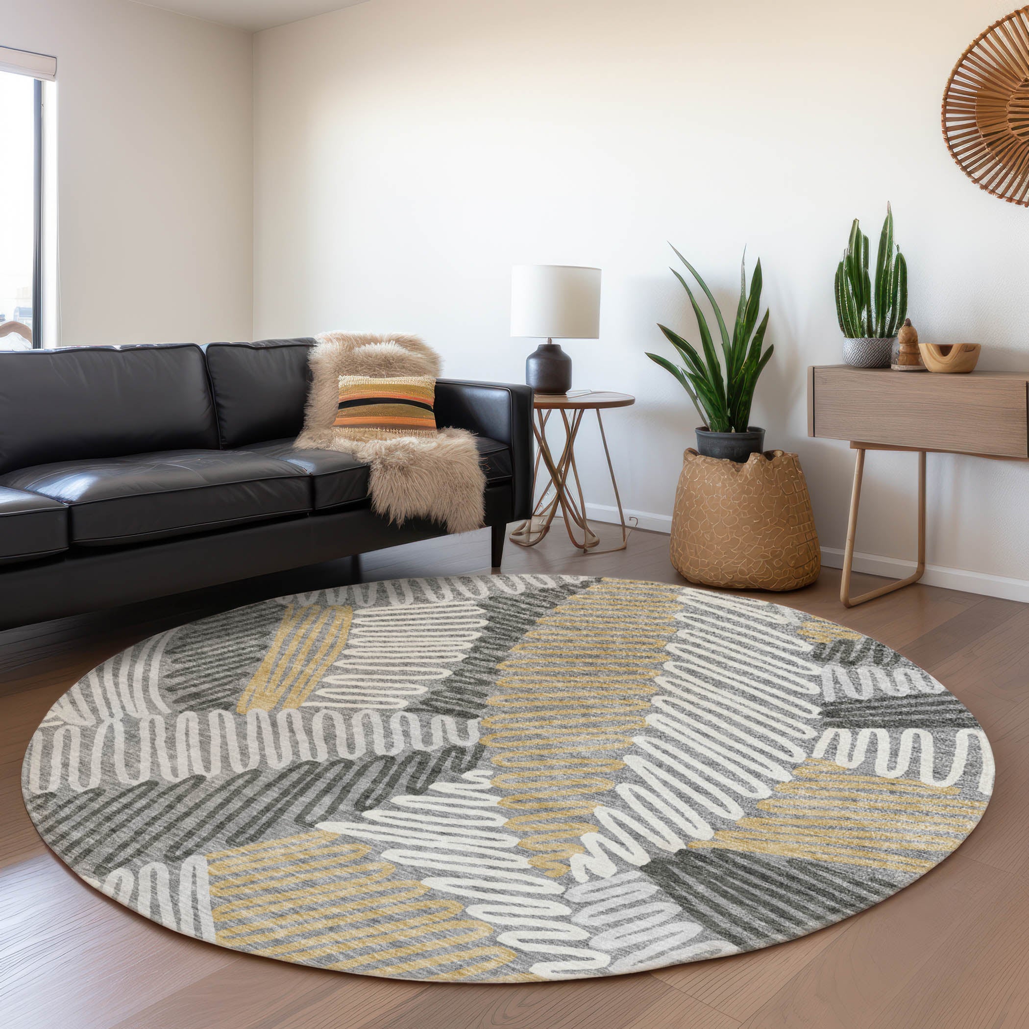 Istanbul Machine Washable Transitional Gray Rug 8' x 8' #shape_Round