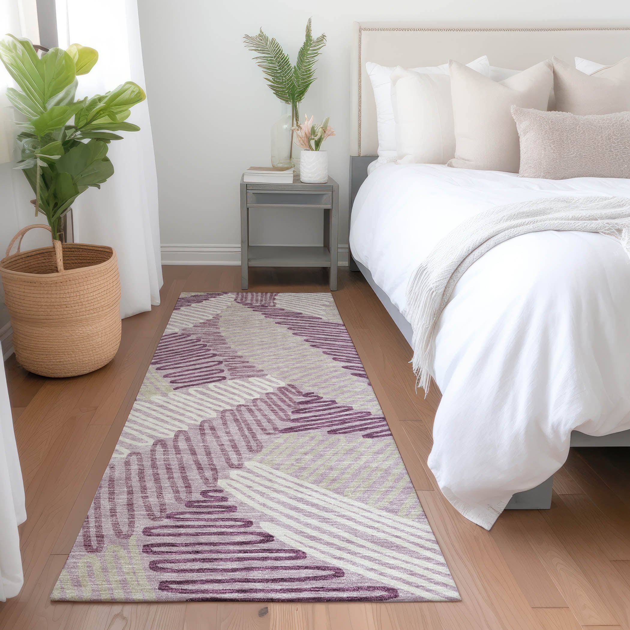 Istanbul Machine Washable Transitional Lavender Purple Rug 2'3" x 7'6" #shape_Runner