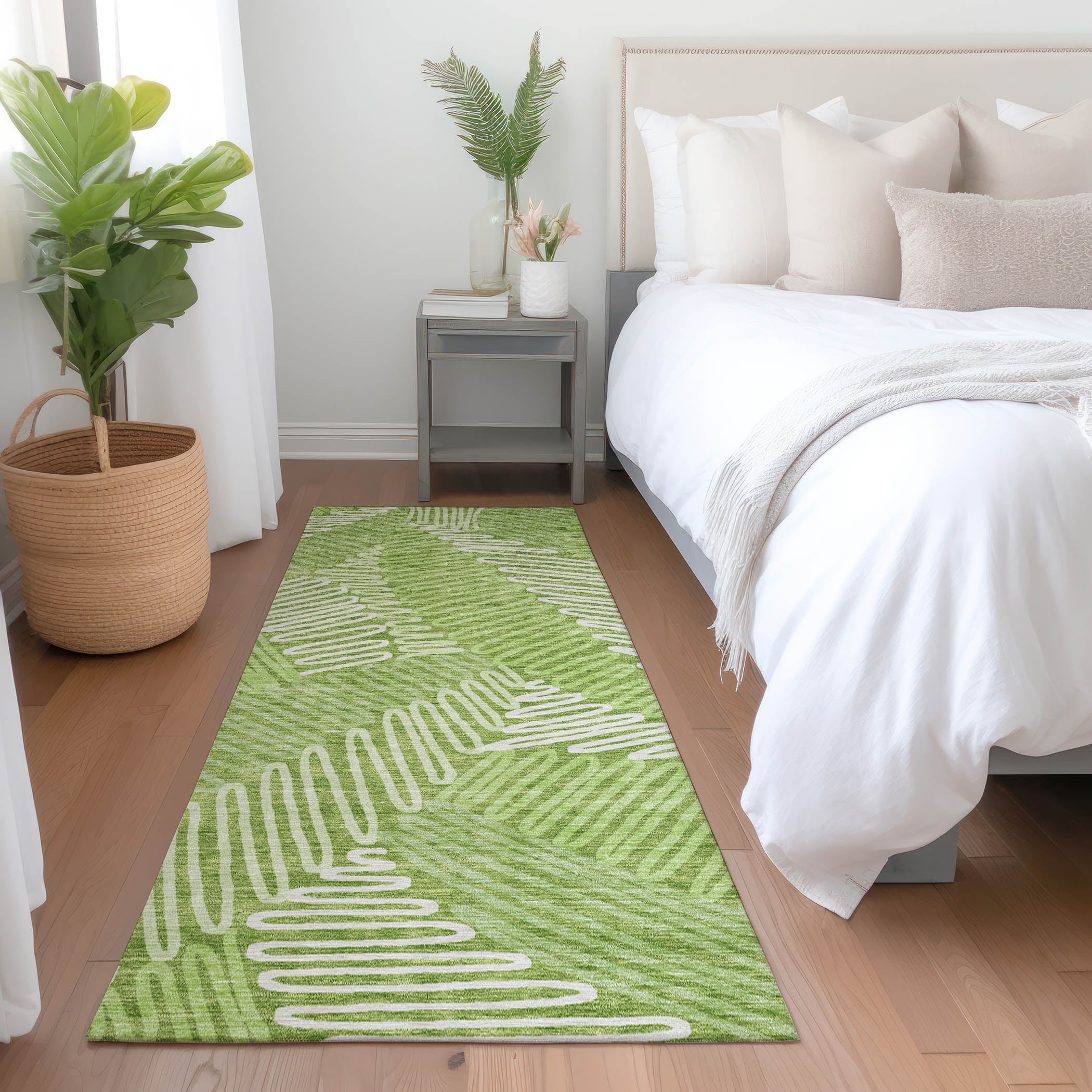 Istanbul Machine Washable Transitional Lime Green Rug 2'3" x 7'6" #shape_Runner