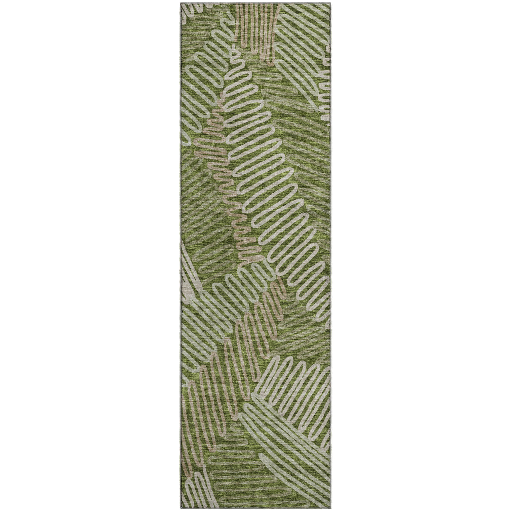 Istanbul Machine Washable Transitional Olive Green Rug 2'3" x 7'6" #shape_Runner