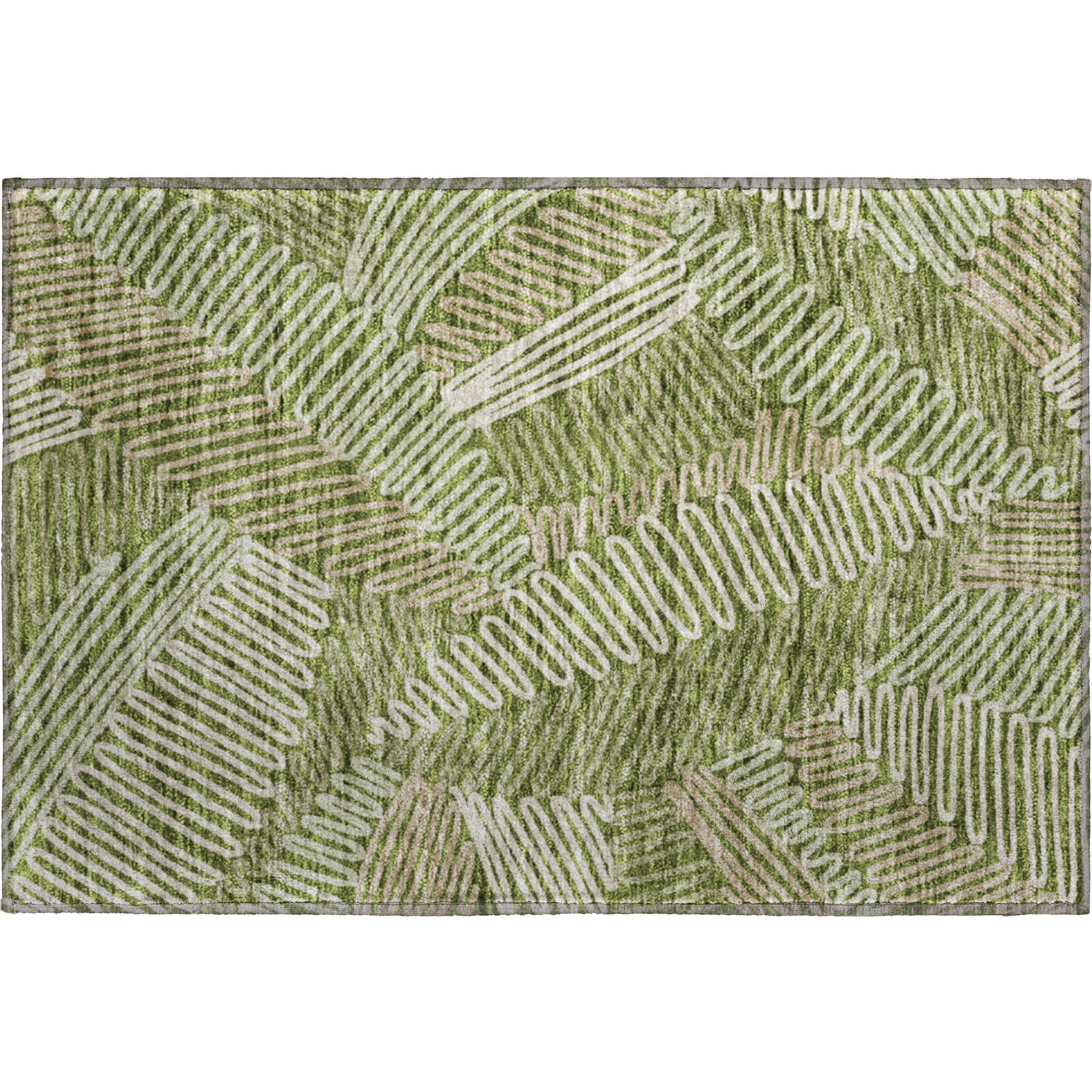 Istanbul Machine Washable Transitional Olive Green Rug 1'8" x 2'6" #shape_Rectangle