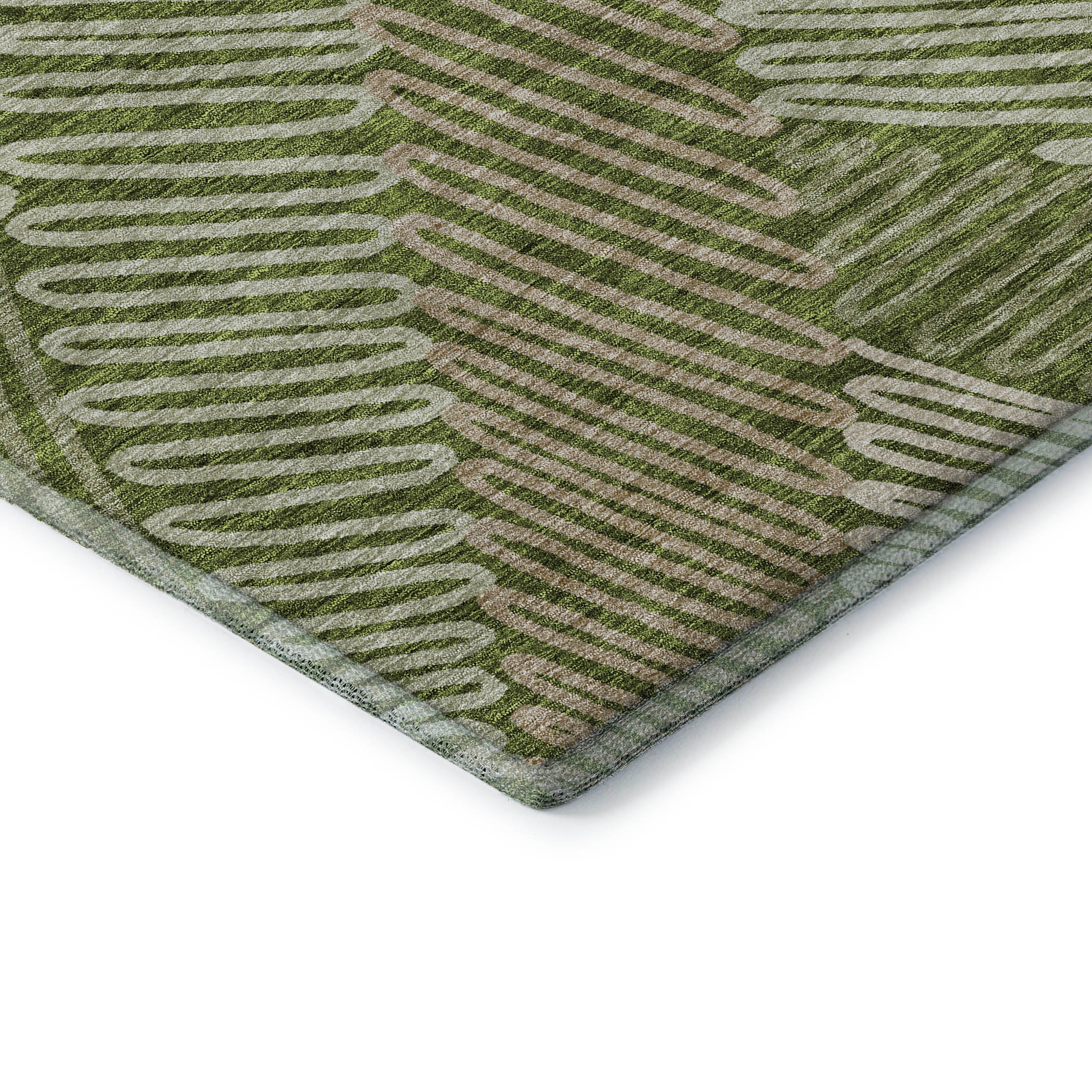 Istanbul Machine Washable Transitional Olive Green Rug 1'8" x 2'6" #shape_Rectangle