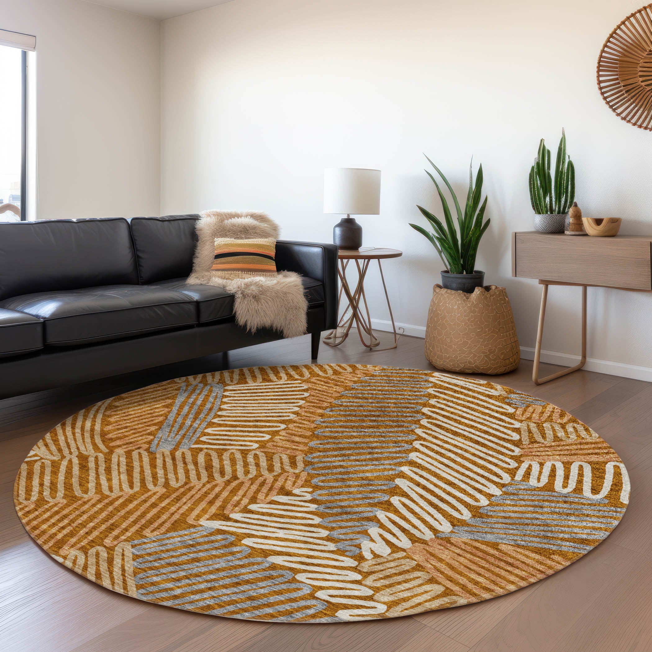 Istanbul Machine Washable Transitional Paprika Orange Rug 8' x 8' #shape_Round