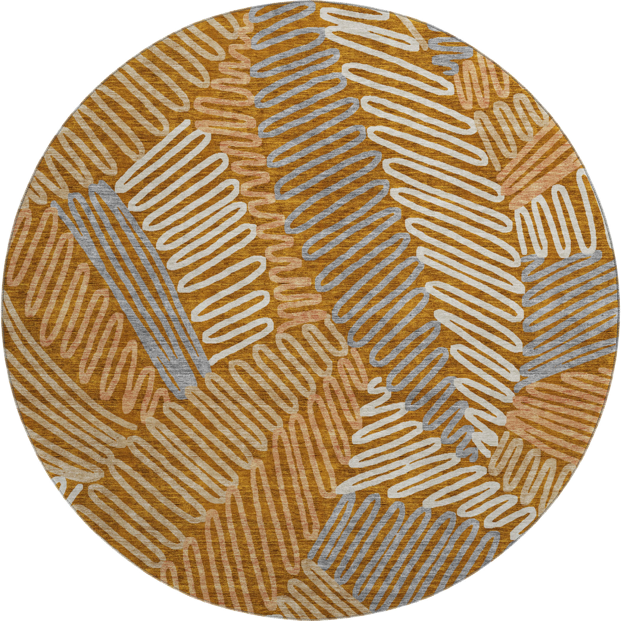 Istanbul Machine Washable Transitional Paprika Orange Rug 8' x 8' #shape_Round