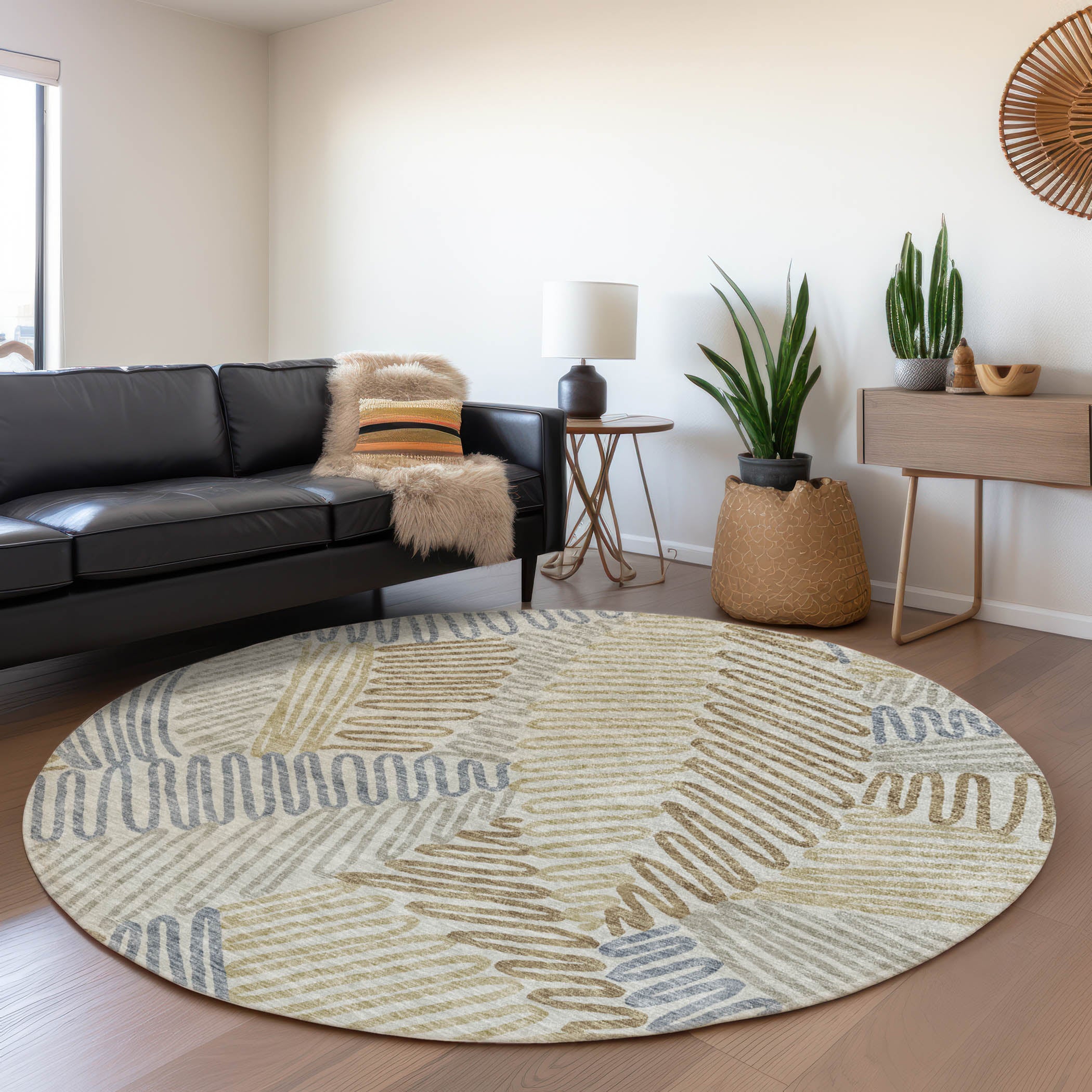 Istanbul Machine Washable Transitional Taupe Brown Rug 8' x 8' #shape_Round
