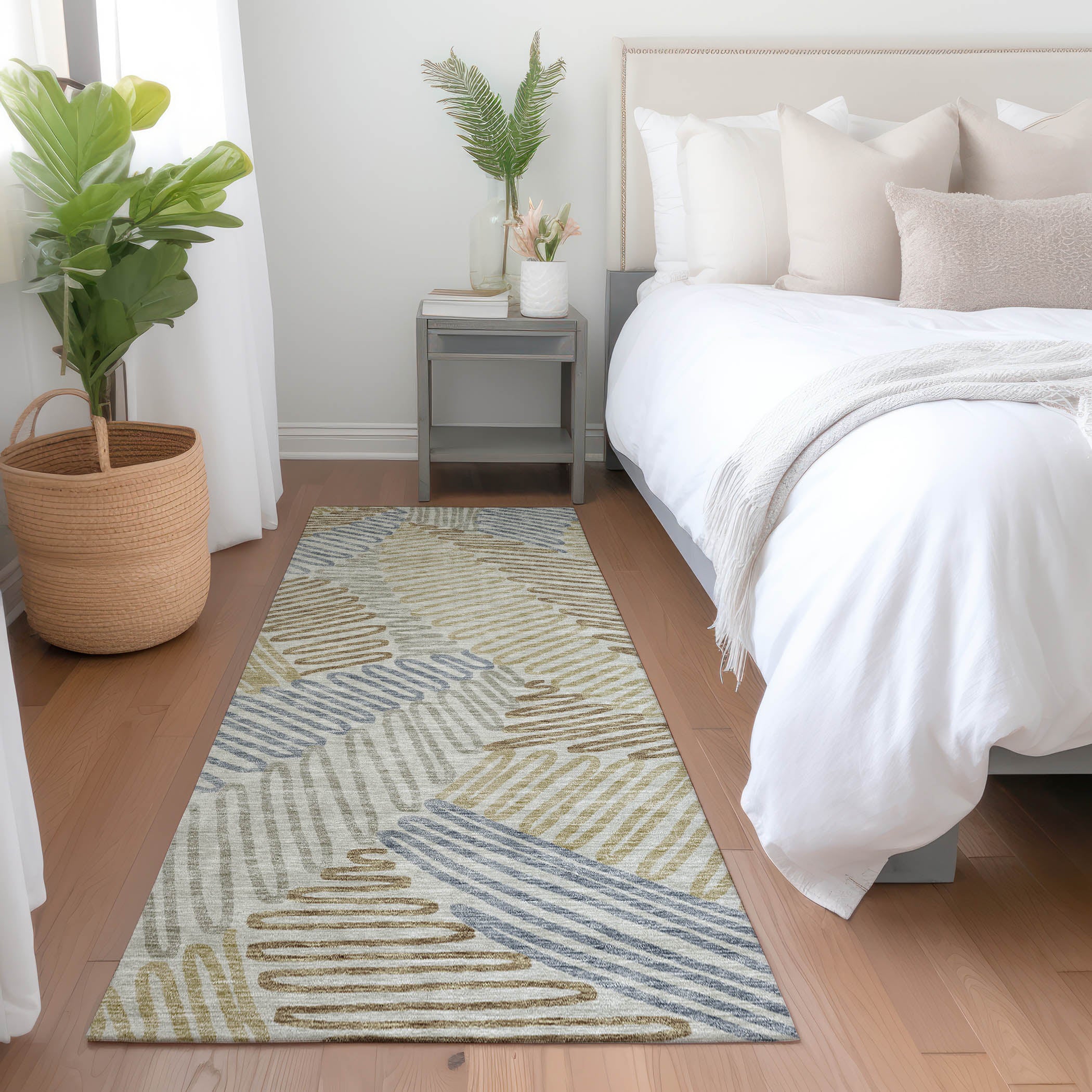 Istanbul Machine Washable Transitional Taupe Brown Rug 2'3" x 7'6" #shape_Runner