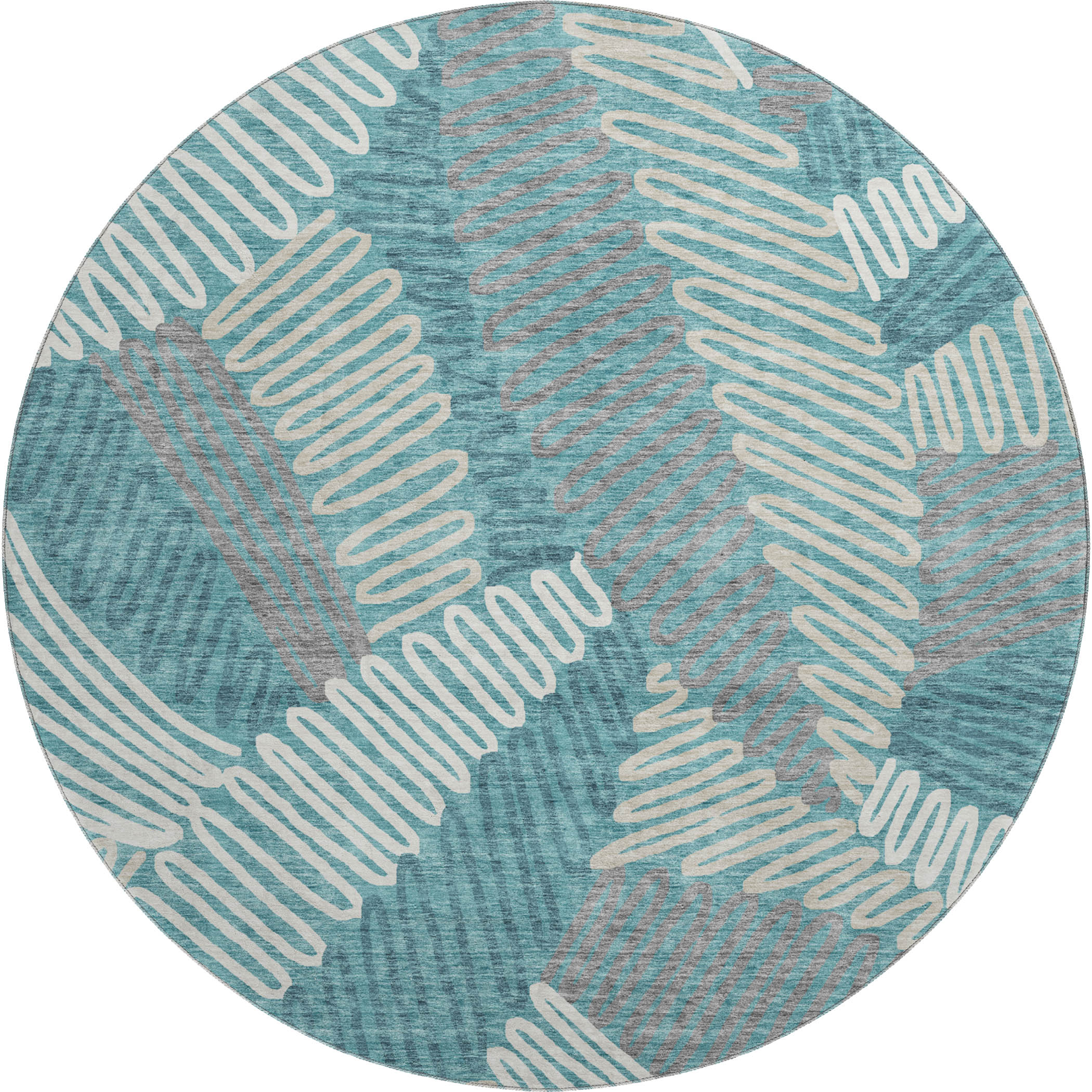 Istanbul Machine Washable Transitional Teal Rug 8' x 8' #shape_Round