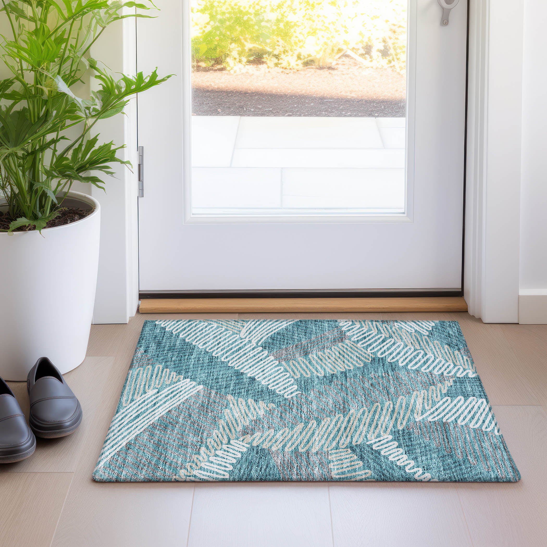 Istanbul Machine Washable Transitional Teal Rug 1'8" x 2'6" #shape_Rectangle
