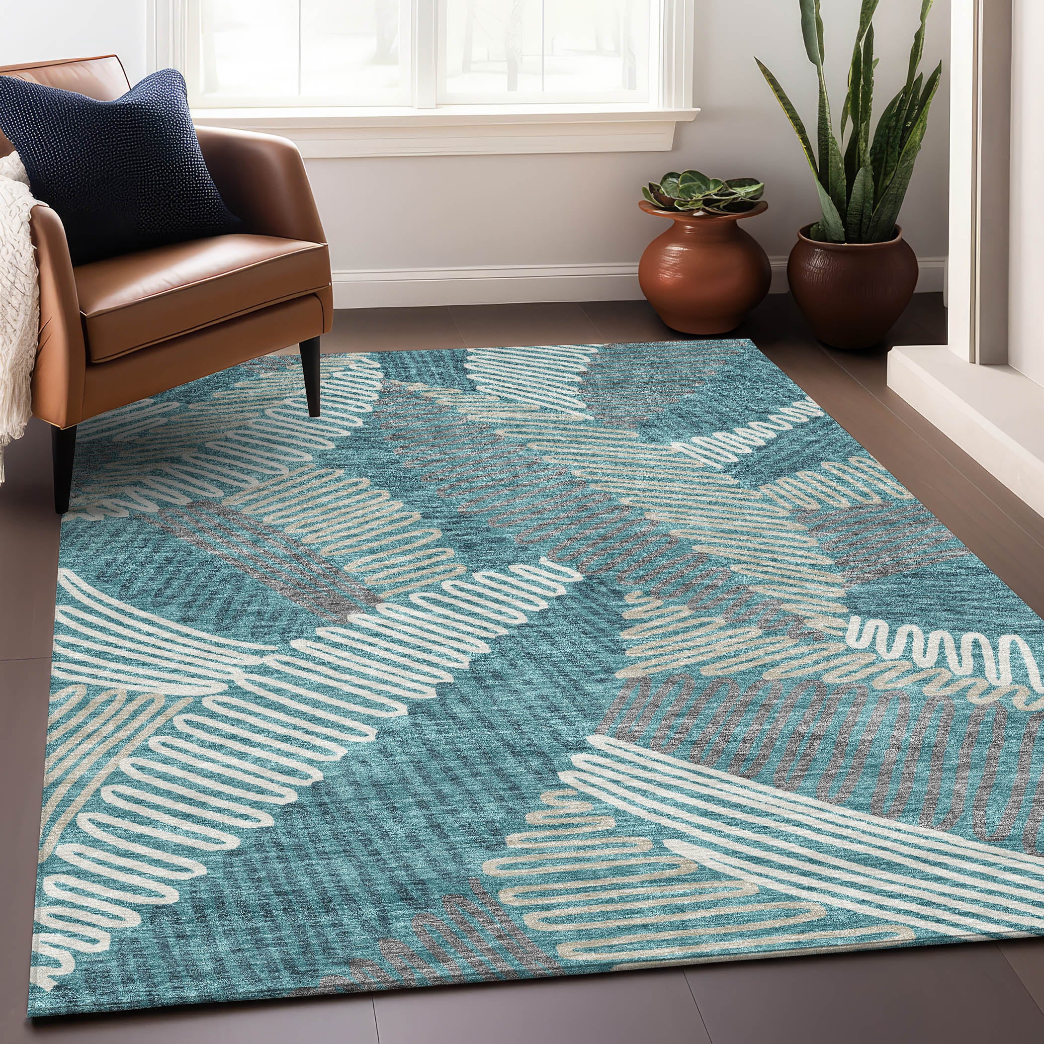 Istanbul Machine Washable Transitional Teal Rug 2'6" x 3'10" #shape_Rectangle