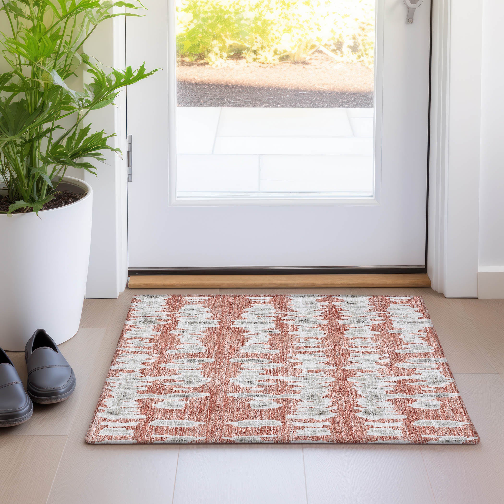 Dubrovnik Machine Washable Transitional Salmon Orange Rug 1'8" x 2'6" #shape_Rectangle