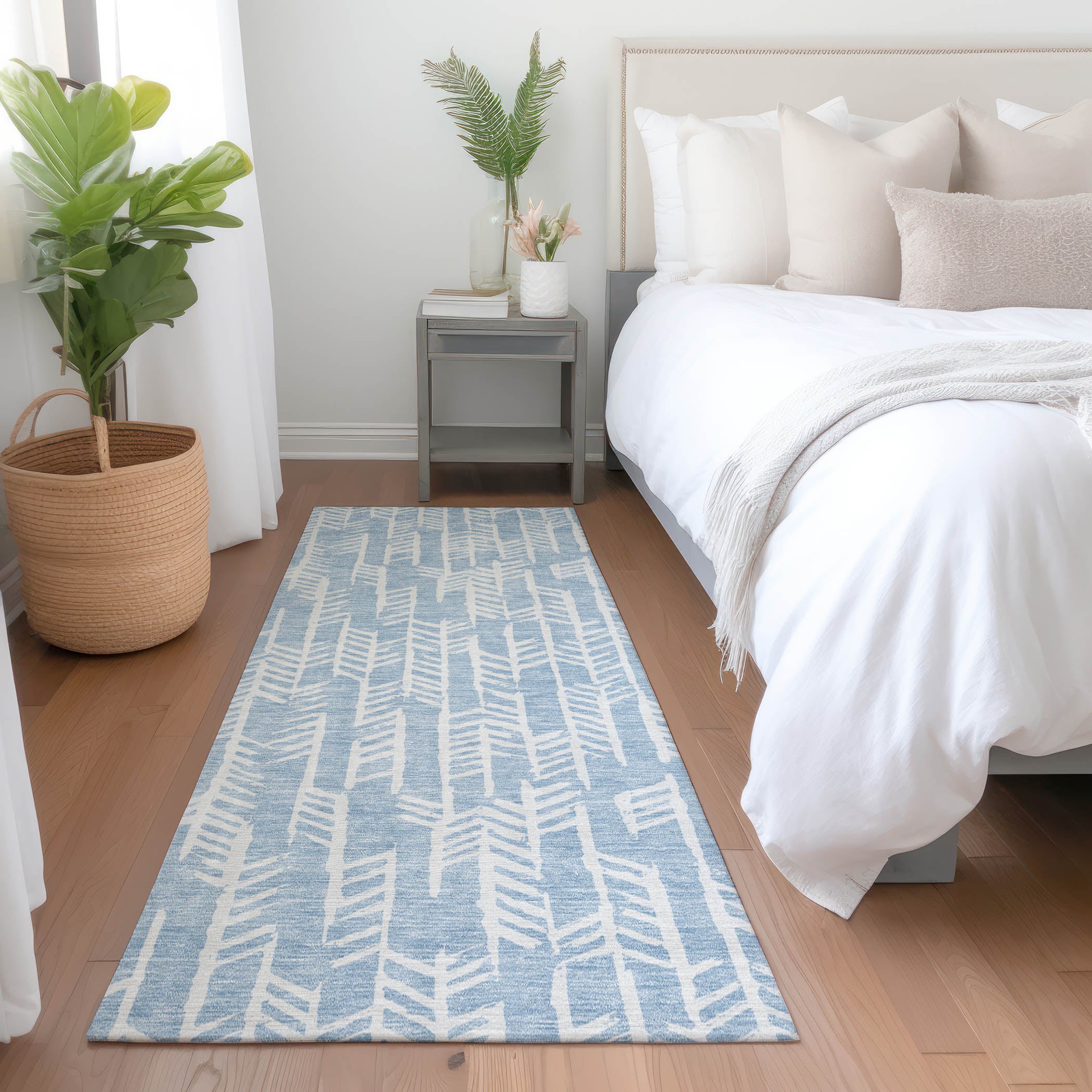 Reykjavik Machine Washable Transitional Sky Blue Rug 2'3" x 7'6" #shape_Runner