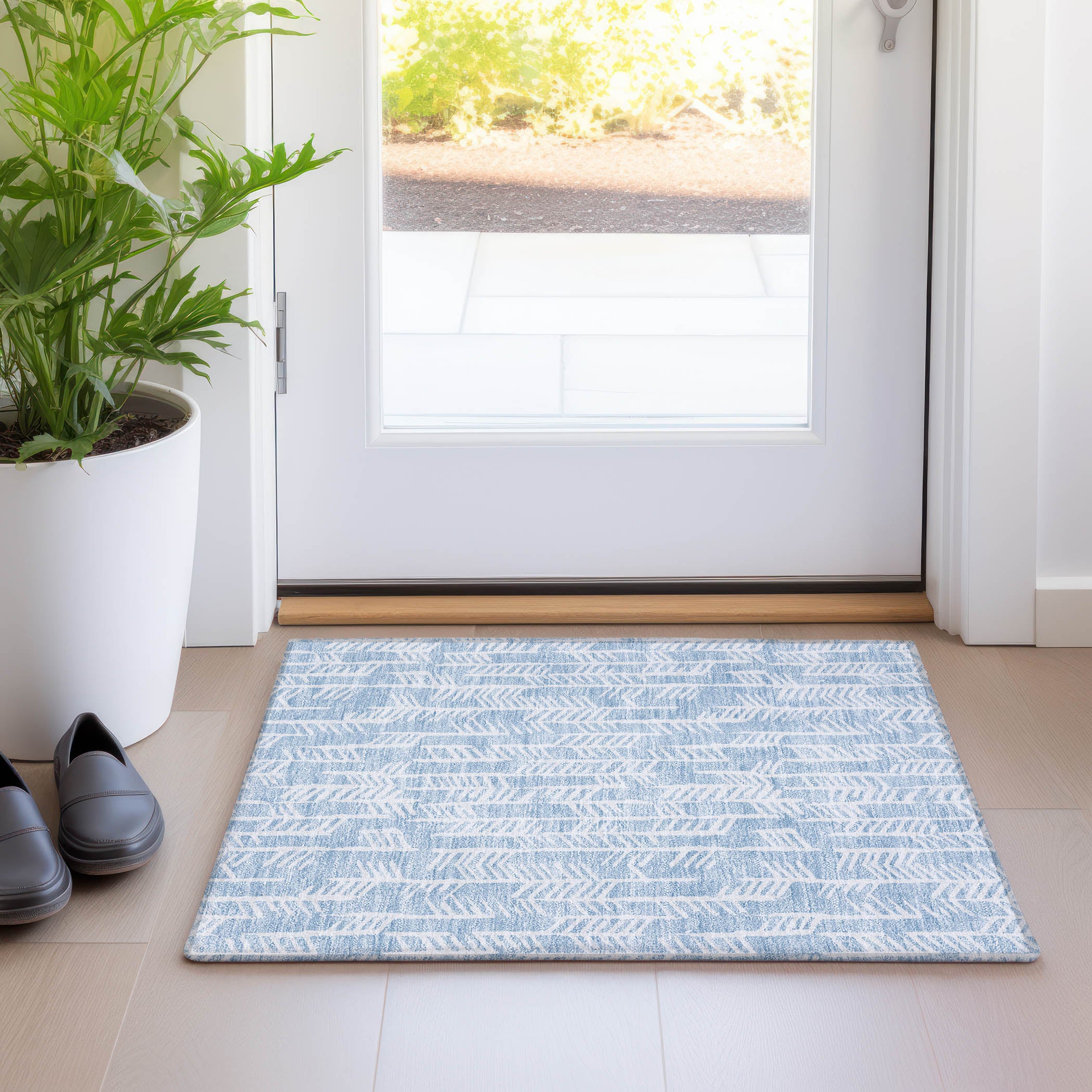 Reykjavik Machine Washable Transitional Sky Blue Rug 1'8" x 2'6" #shape_Rectangle