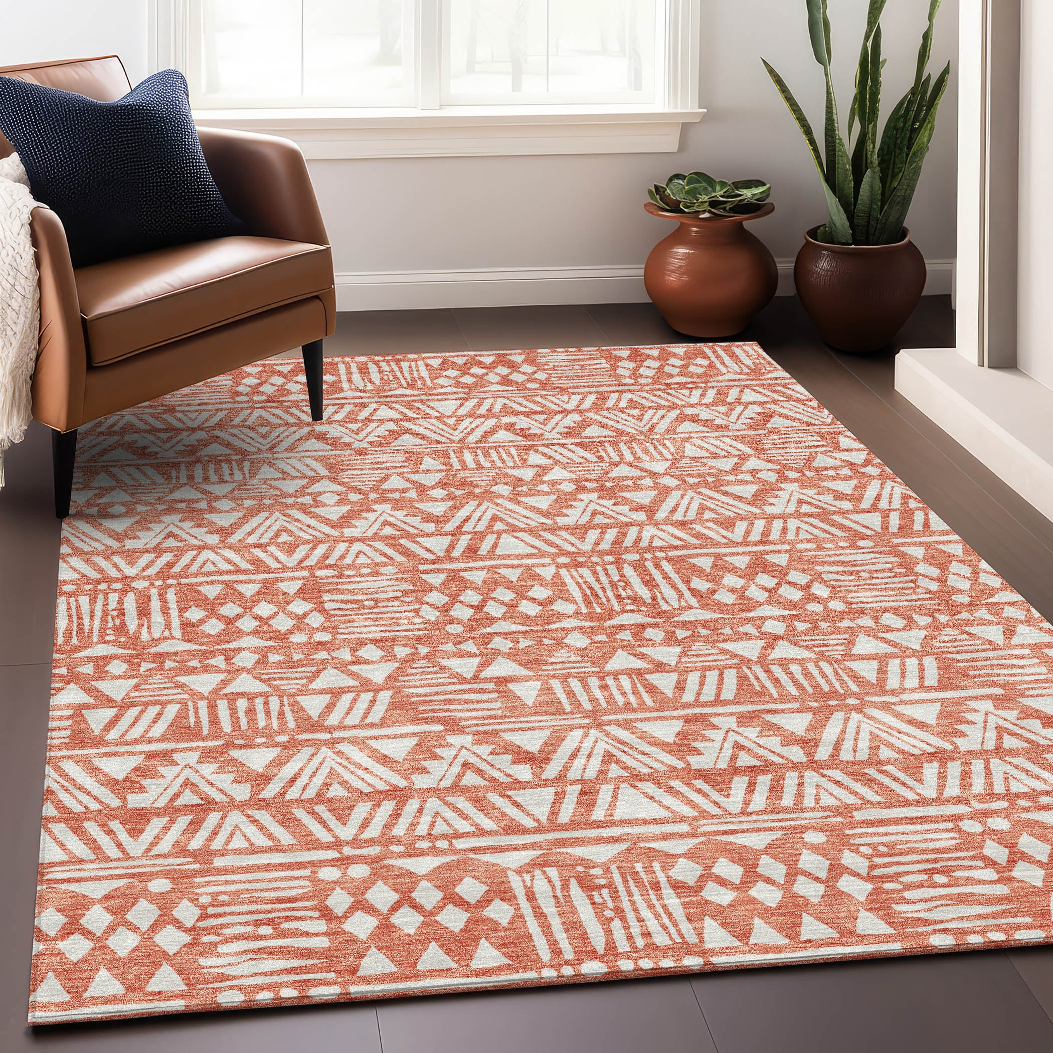 Nairobi Machine Washable Transitional Coral Orange Rug 2'6" x 3'10" #shape_Rectangle