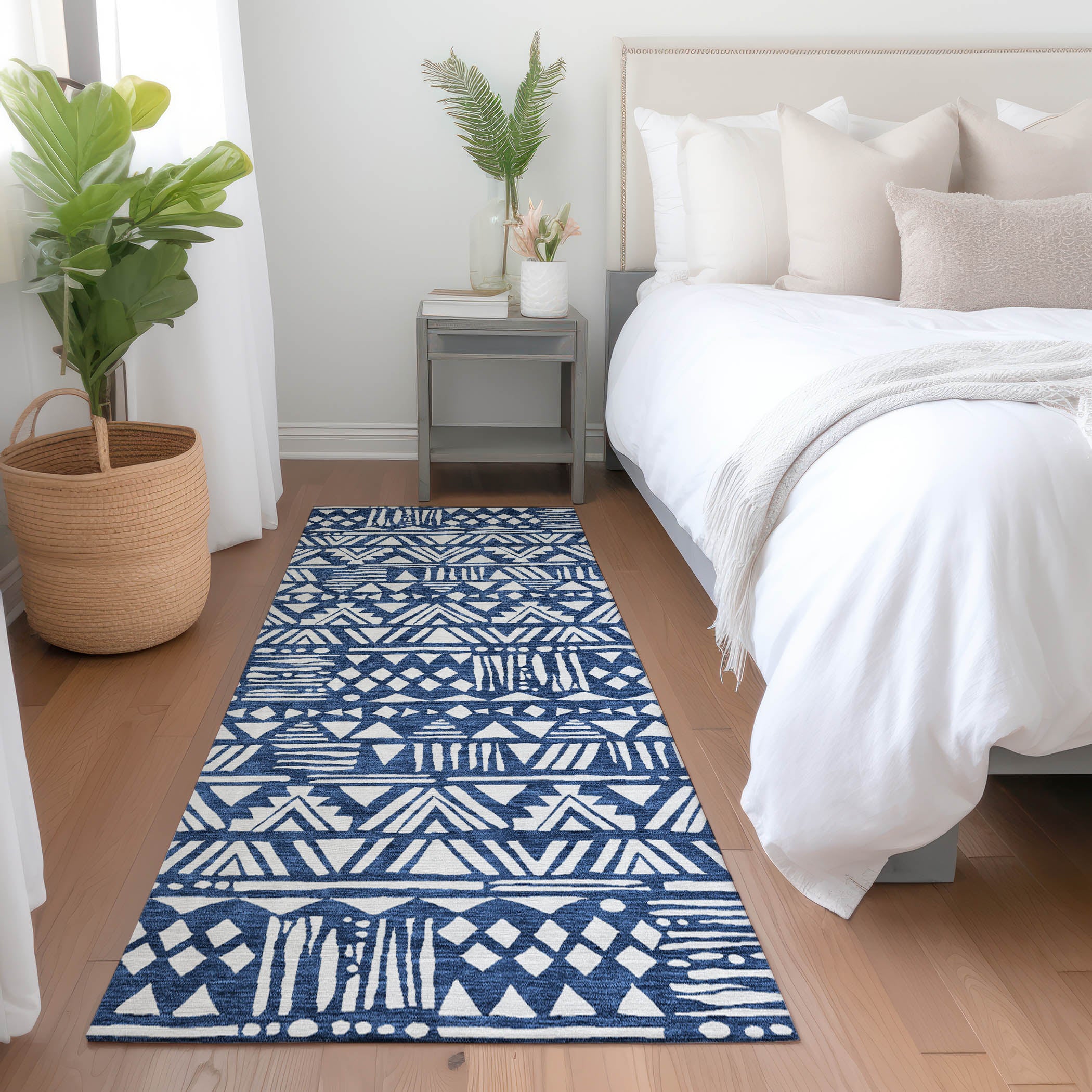 Nairobi Machine Washable Transitional Navy Blue Rug 2'3" x 7'6" #shape_Runner