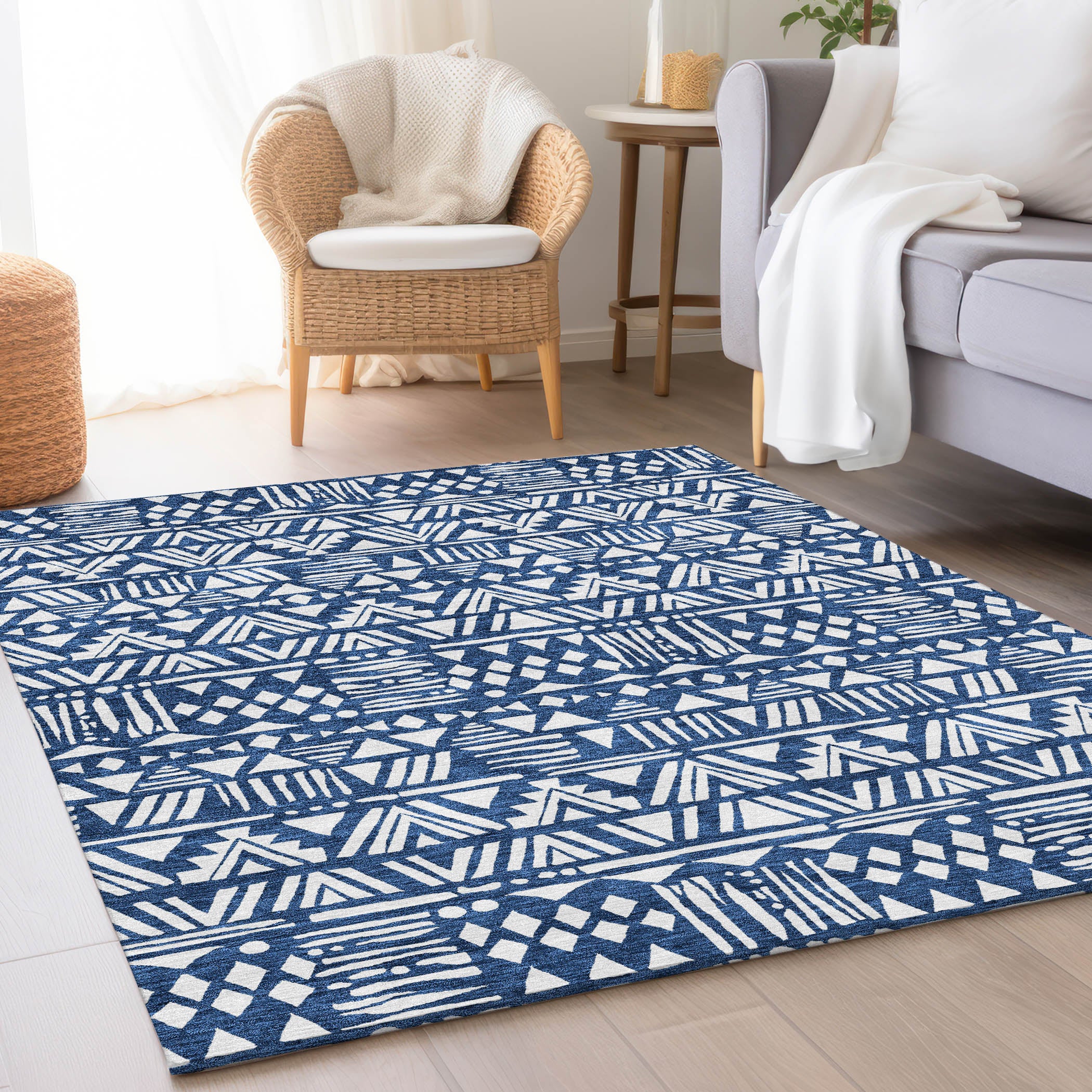 Nairobi Machine Washable Transitional Navy Blue Rug 2'6" x 3'10" #shape_Rectangle