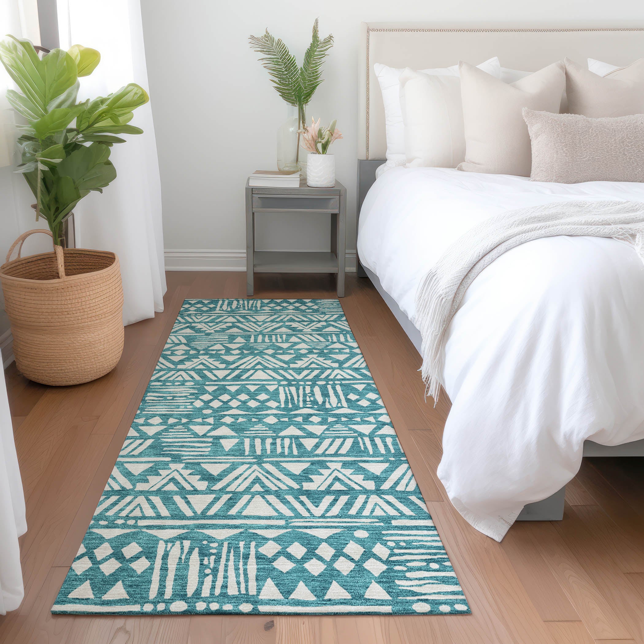 Nairobi Machine Washable Transitional Teal Rug 2'3" x 7'6" #shape_Runner