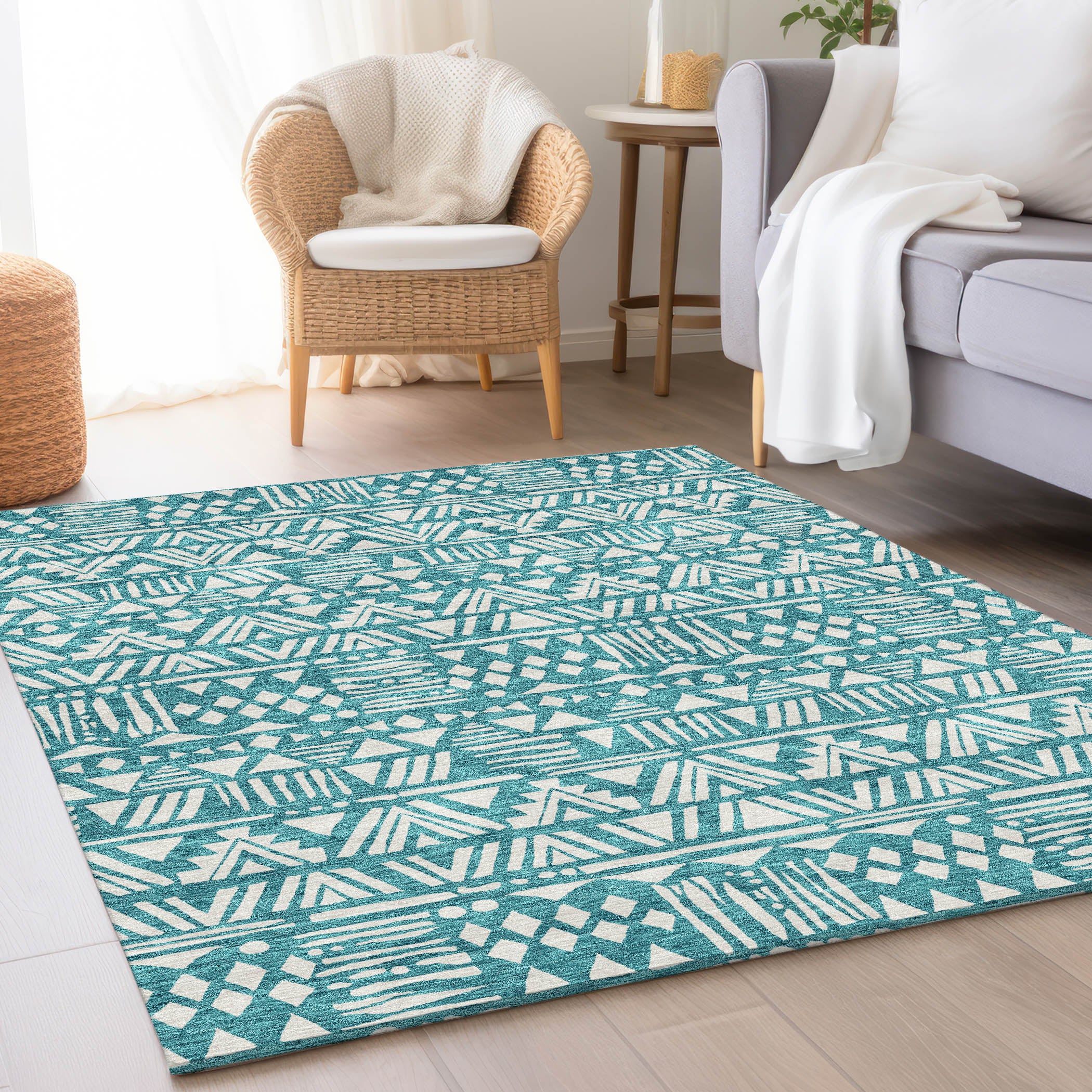 Nairobi Machine Washable Transitional Teal Rug 2'6" x 3'10" #shape_Rectangle