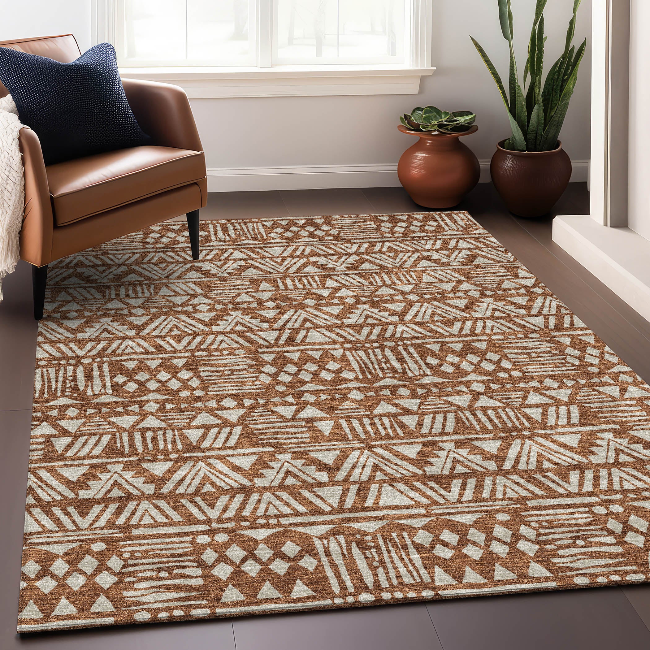 Nairobi Machine Washable Transitional Terracotta Orange Rug 2'6" x 3'10" #shape_Rectangle