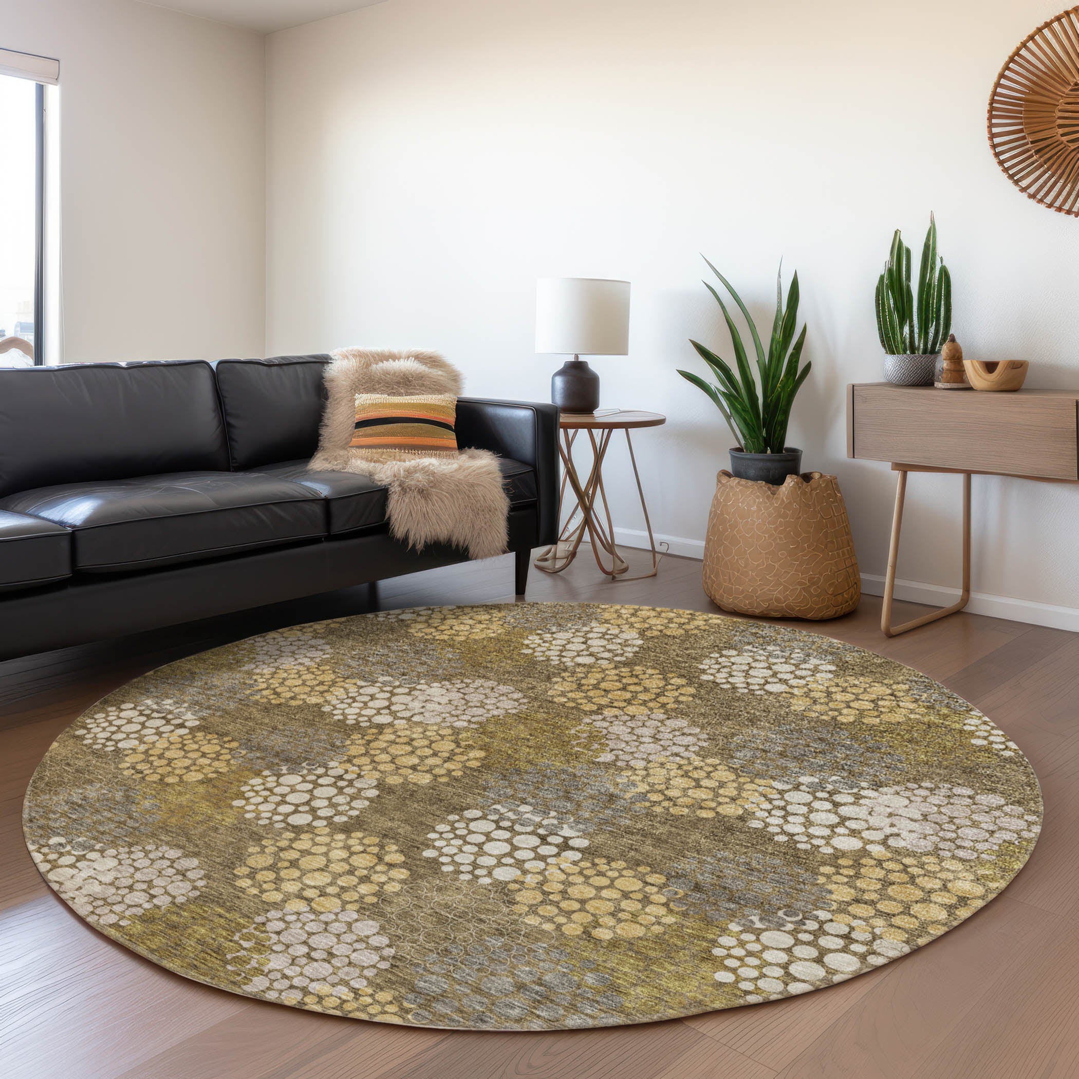 Havana Machine Washable Transitional Brown Rug 8' x 8' #shape_Round