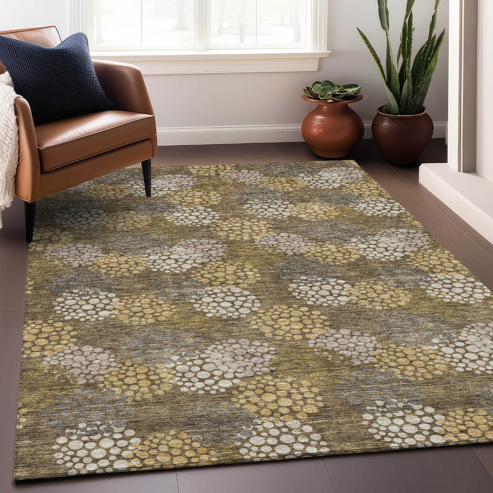 Havana Machine Washable Transitional Brown Rug 2'6" x 3'10" #shape_Rectangle