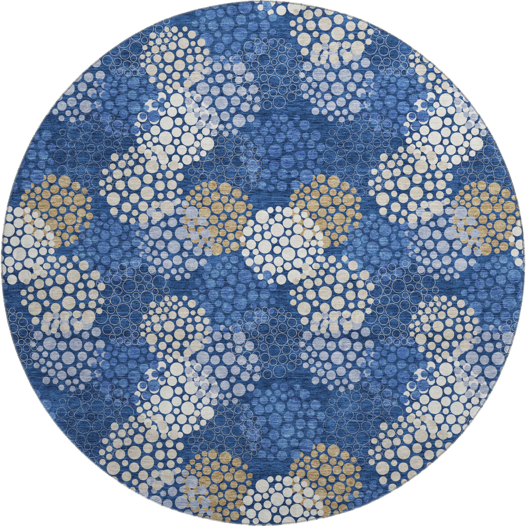 Havana Machine Washable Transitional Navy Blue Rug 8' x 8' #shape_Round