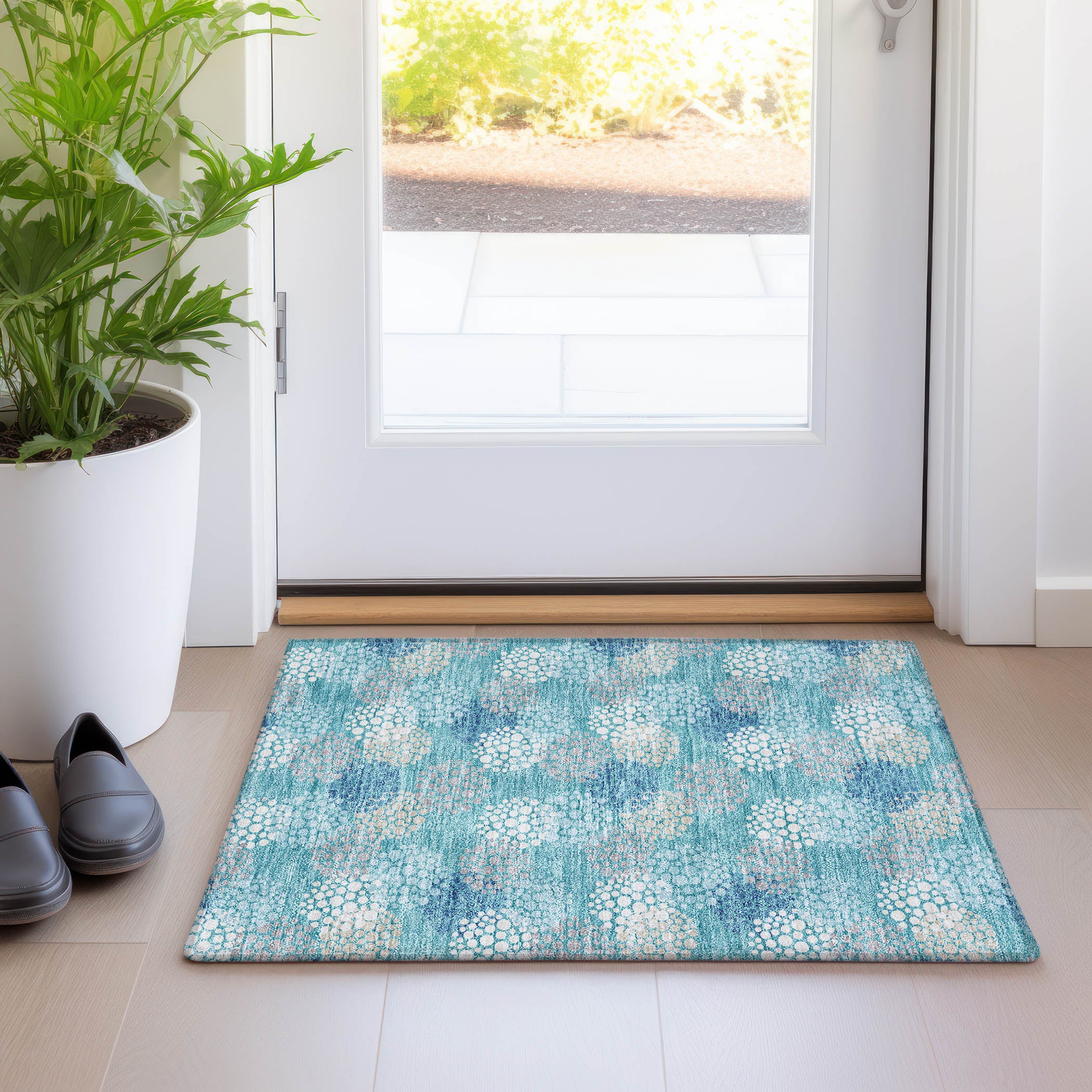 Havana Machine Washable Transitional Teal Rug 1'8" x 2'6" #shape_Rectangle
