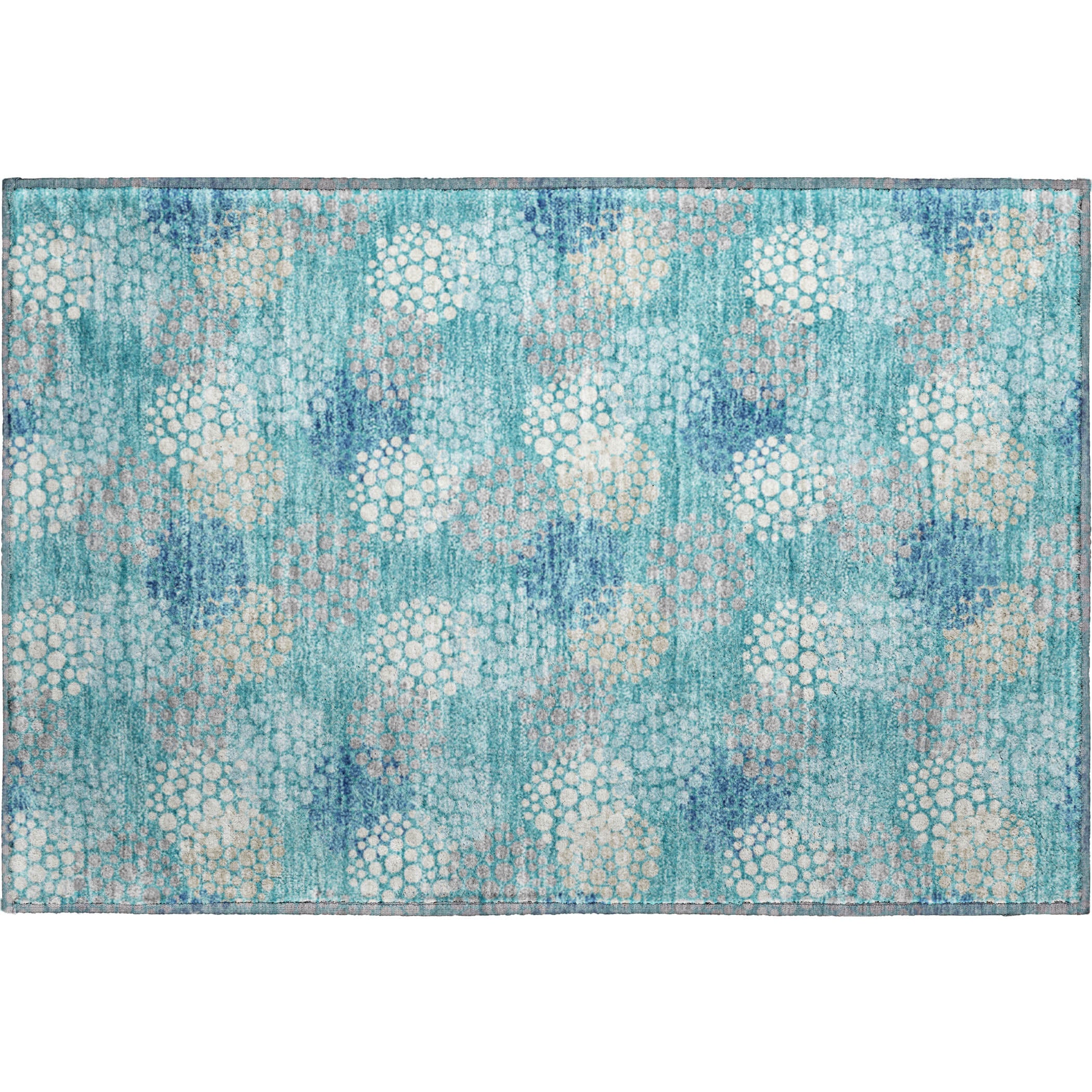 Havana Machine Washable Transitional Teal Rug 1'8" x 2'6" #shape_Rectangle