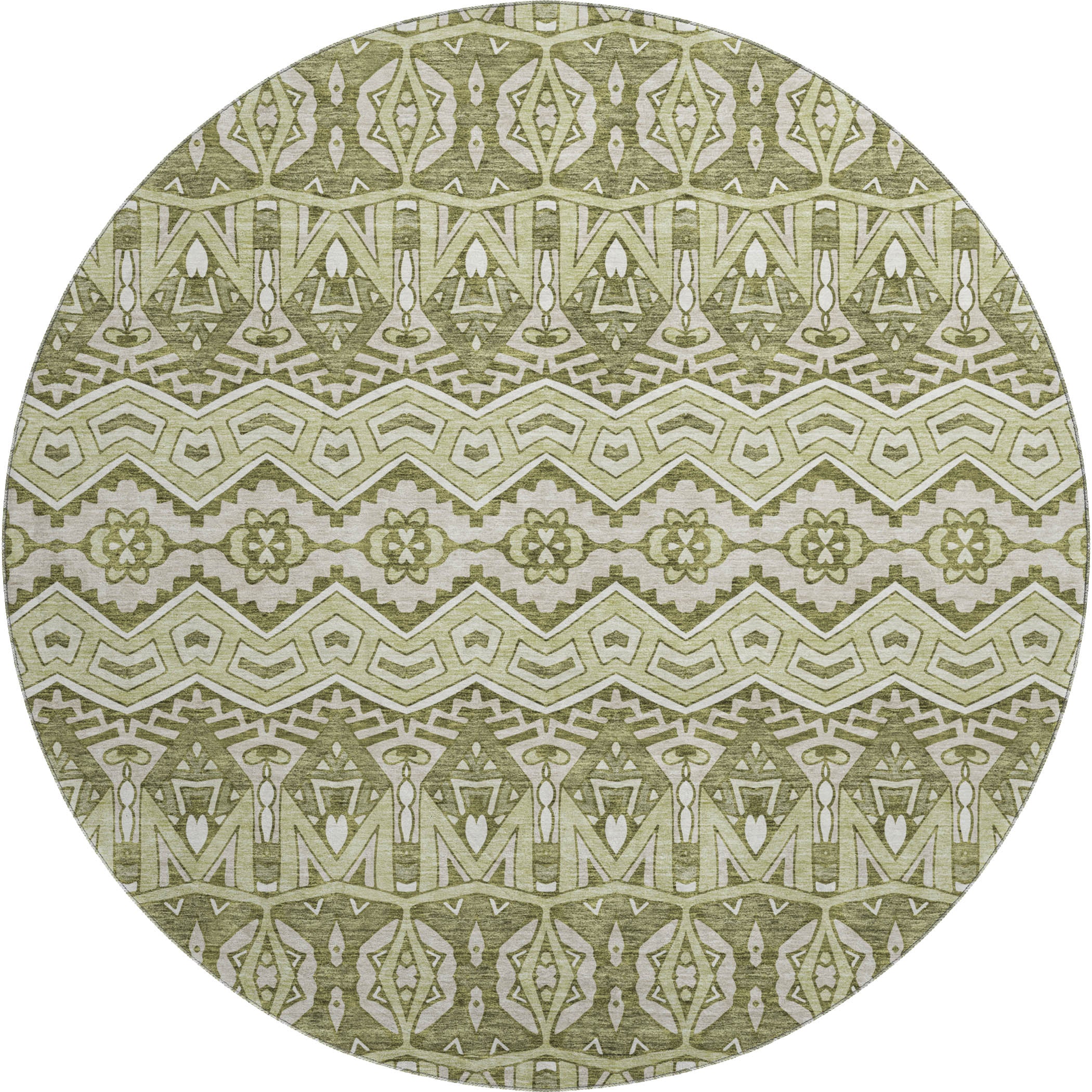 Antigua Machine Washable Transitional Aloe Green Rug 8' x 8' #shape_Round