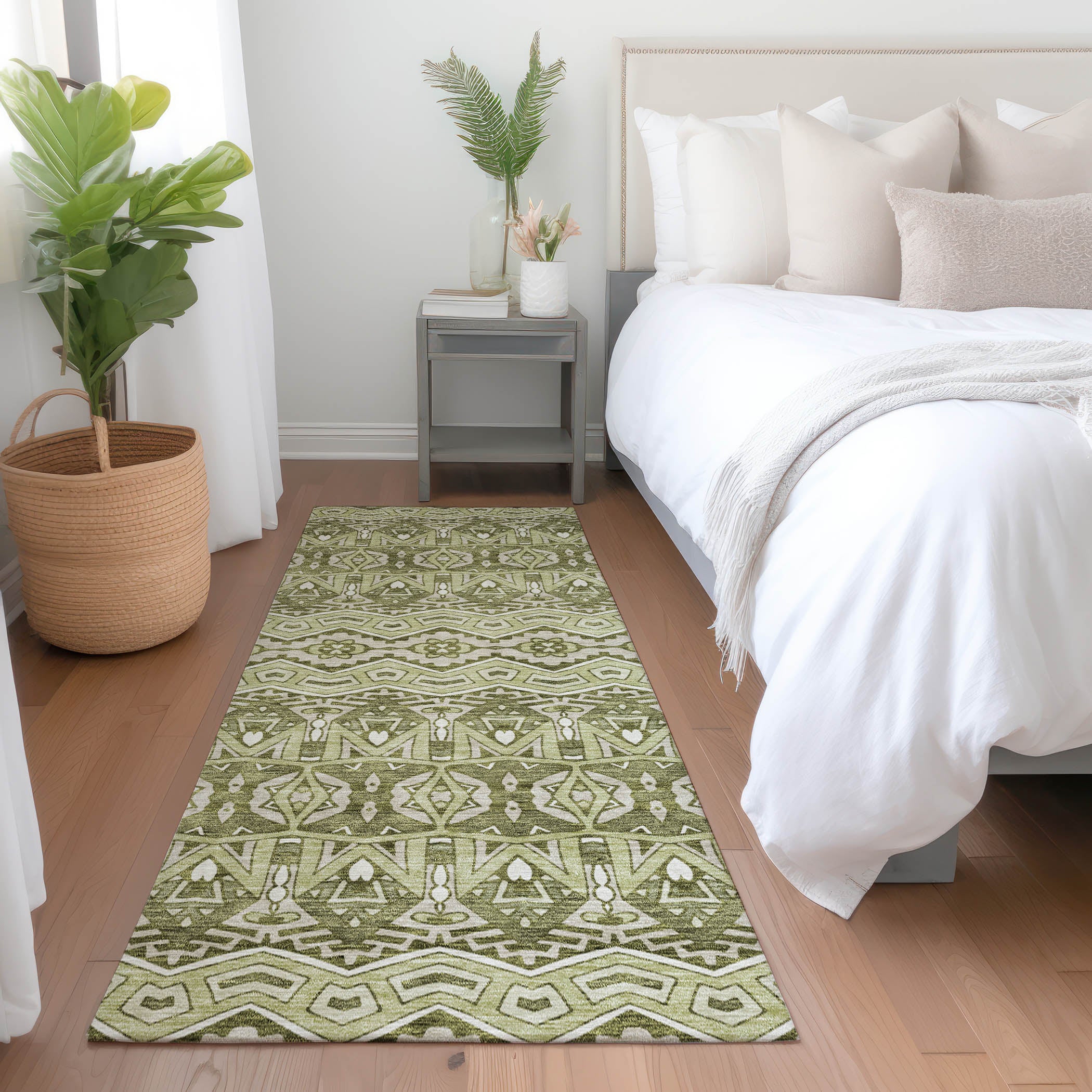 Antigua Machine Washable Transitional Aloe Green Rug 2'3" x 7'6" #shape_Runner