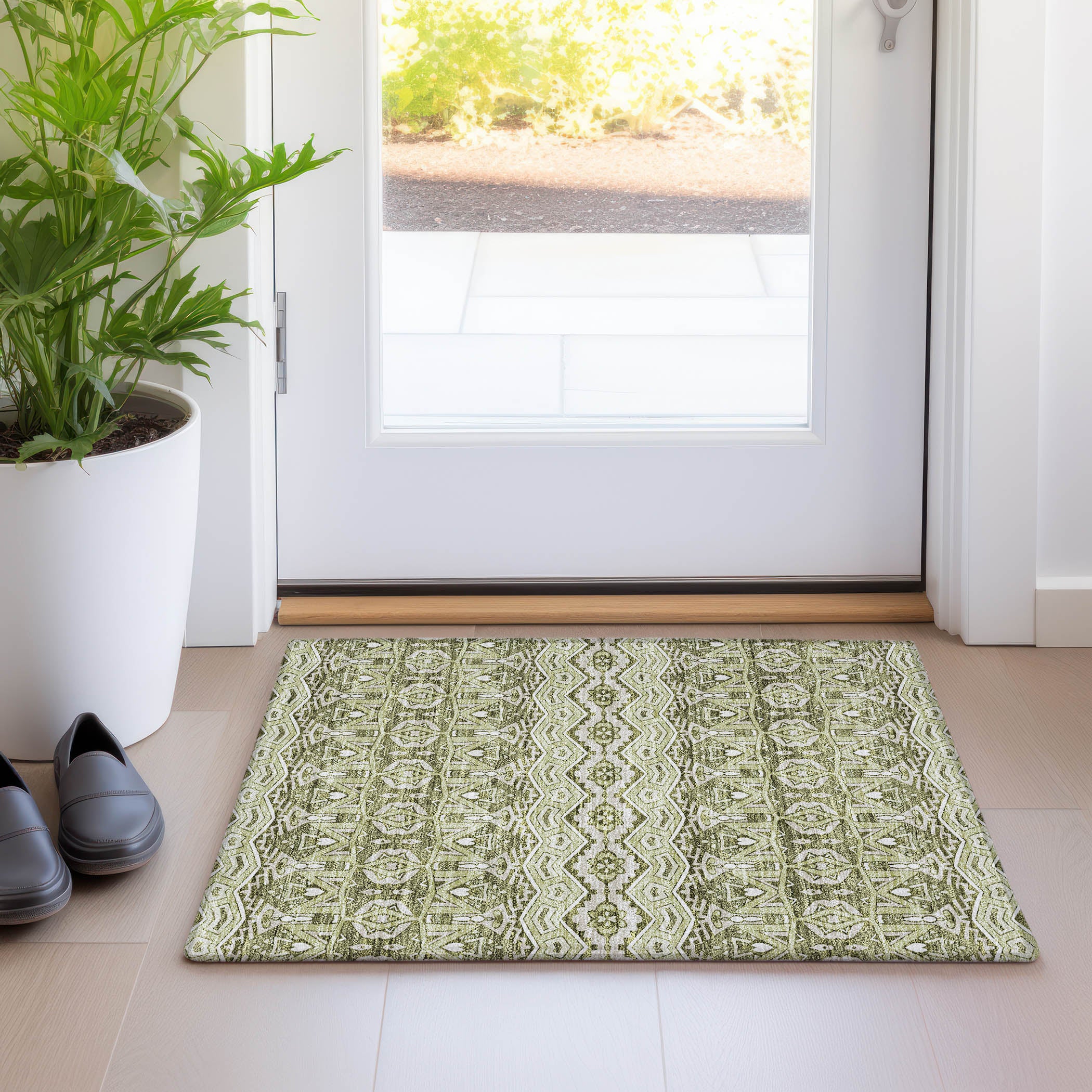 Antigua Machine Washable Transitional Aloe Green Rug 1'8" x 2'6" #shape_Rectangle