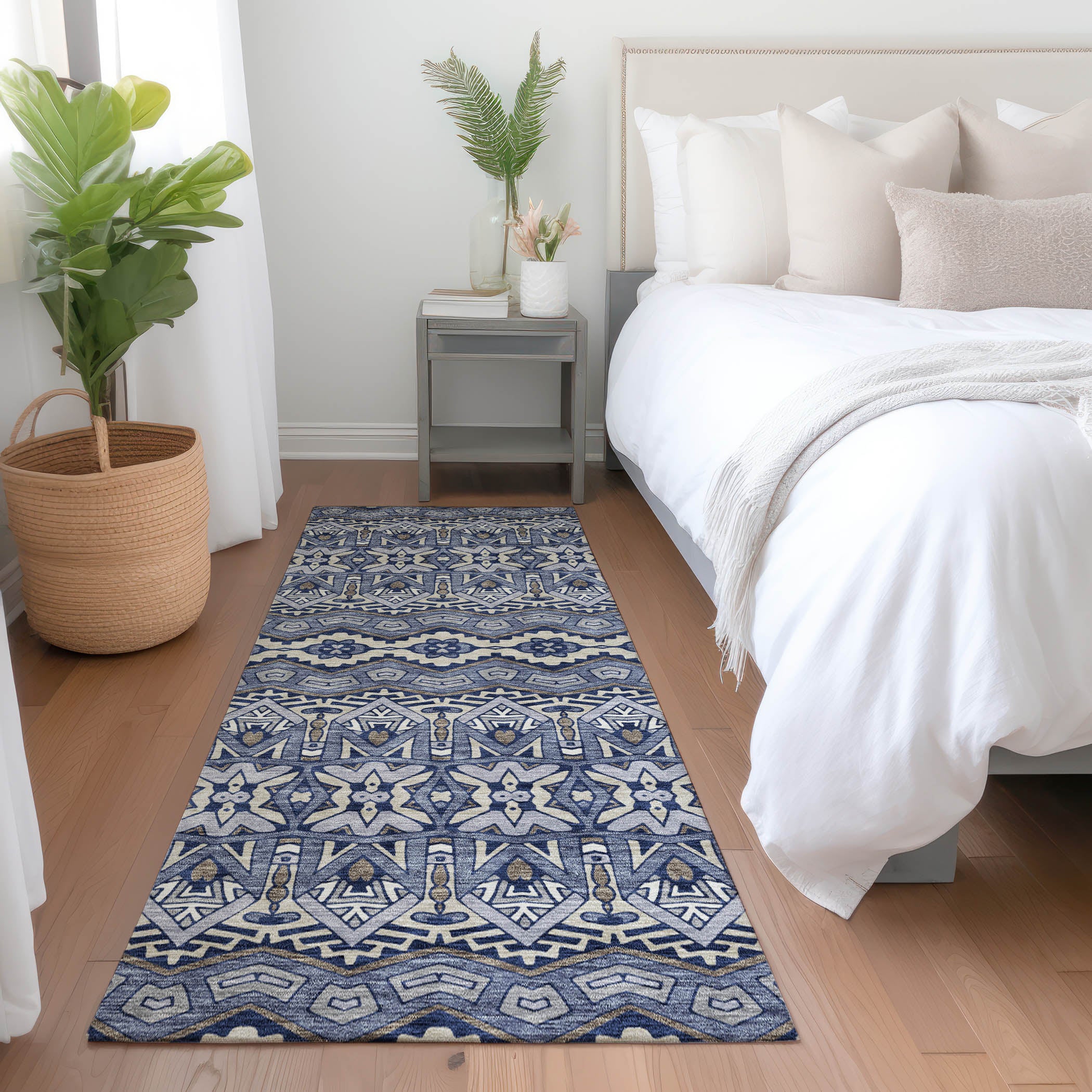 Antigua Machine Washable Transitional Denim Blue Rug 2'3" x 7'6" #shape_Runner