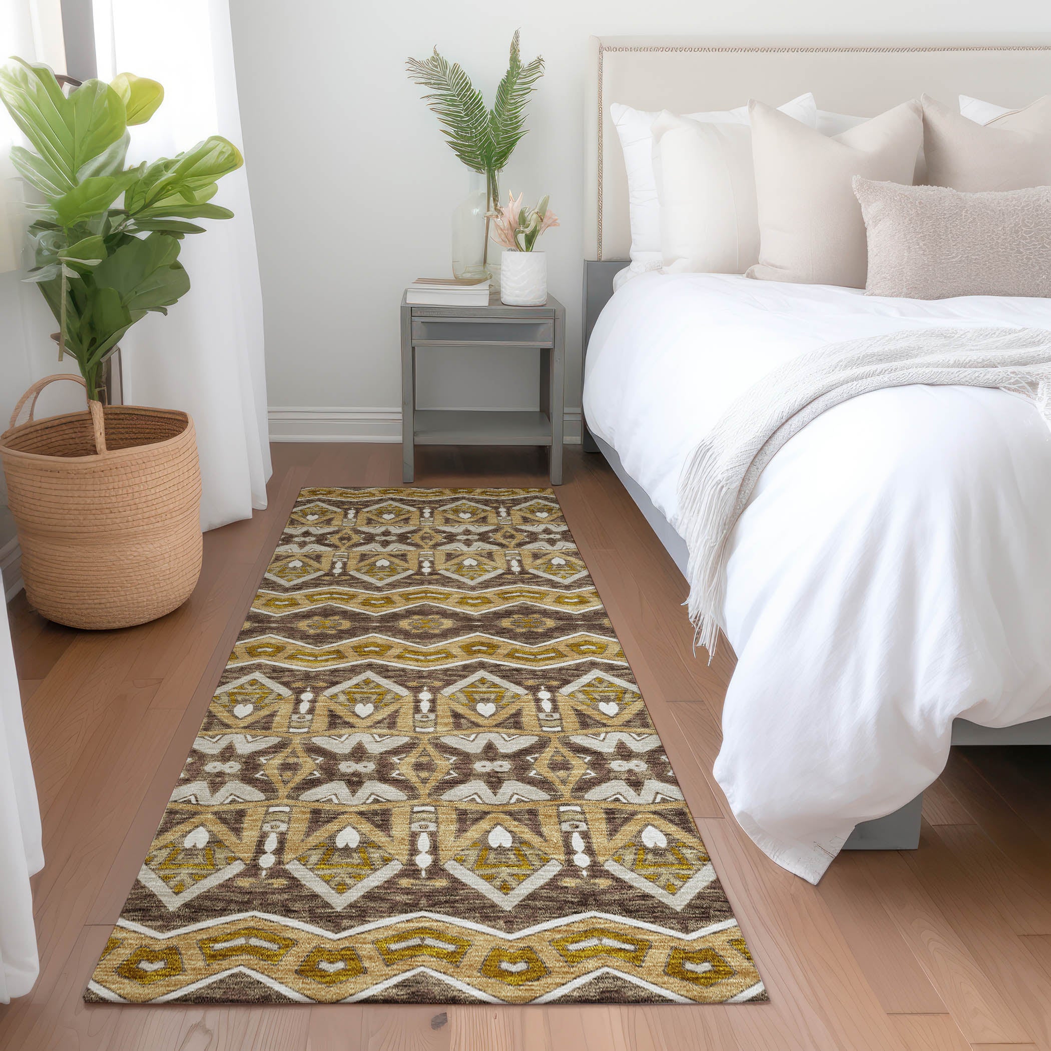 Antigua Machine Washable Transitional Gold Rug 2'3" x 7'6" #shape_Runner