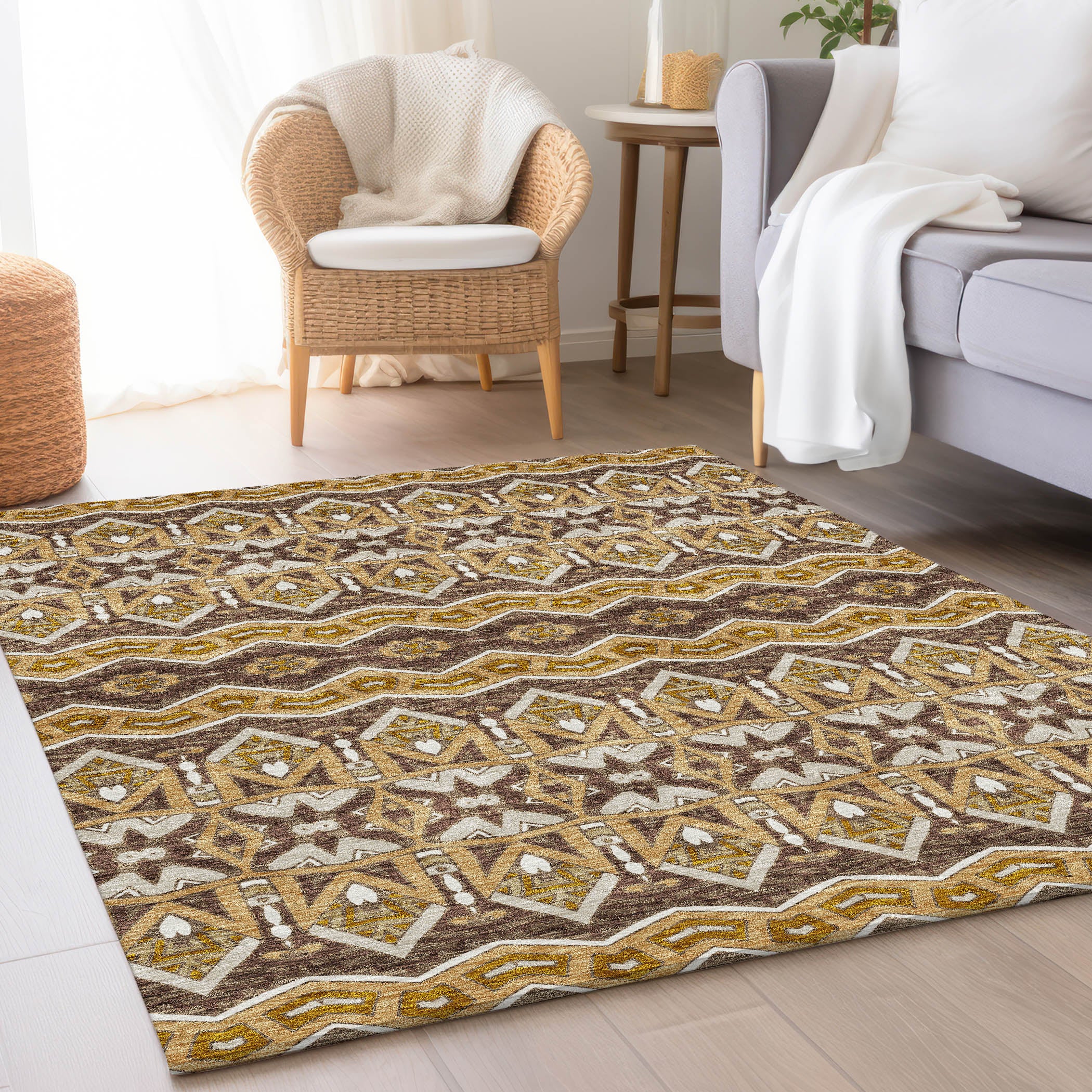 Antigua Machine Washable Transitional Gold Rug 2'6" x 3'10" #shape_Rectangle